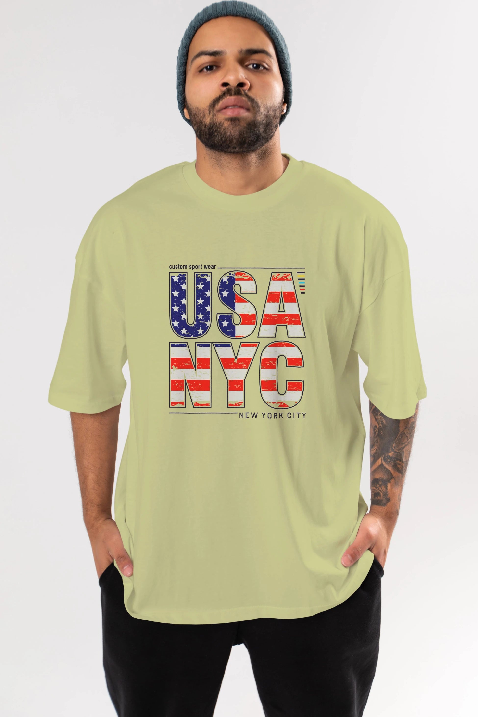 Usa NYC Ön Baskılı Oversize t-shirt Erkek Kadın Unisex