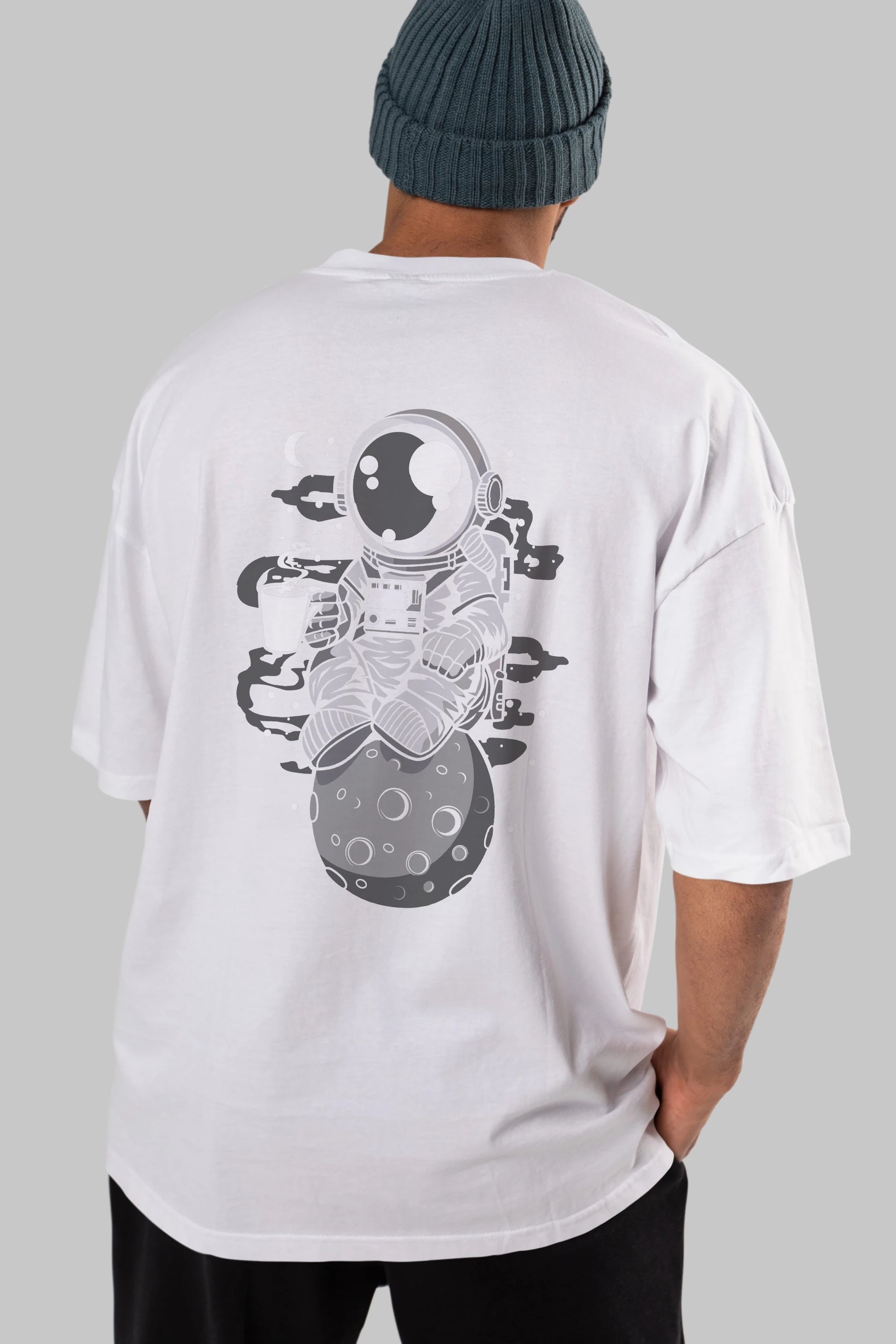 Astronaut Coffee Arka Baskılı Oversize t-shirt Erkek Kadın Unisex