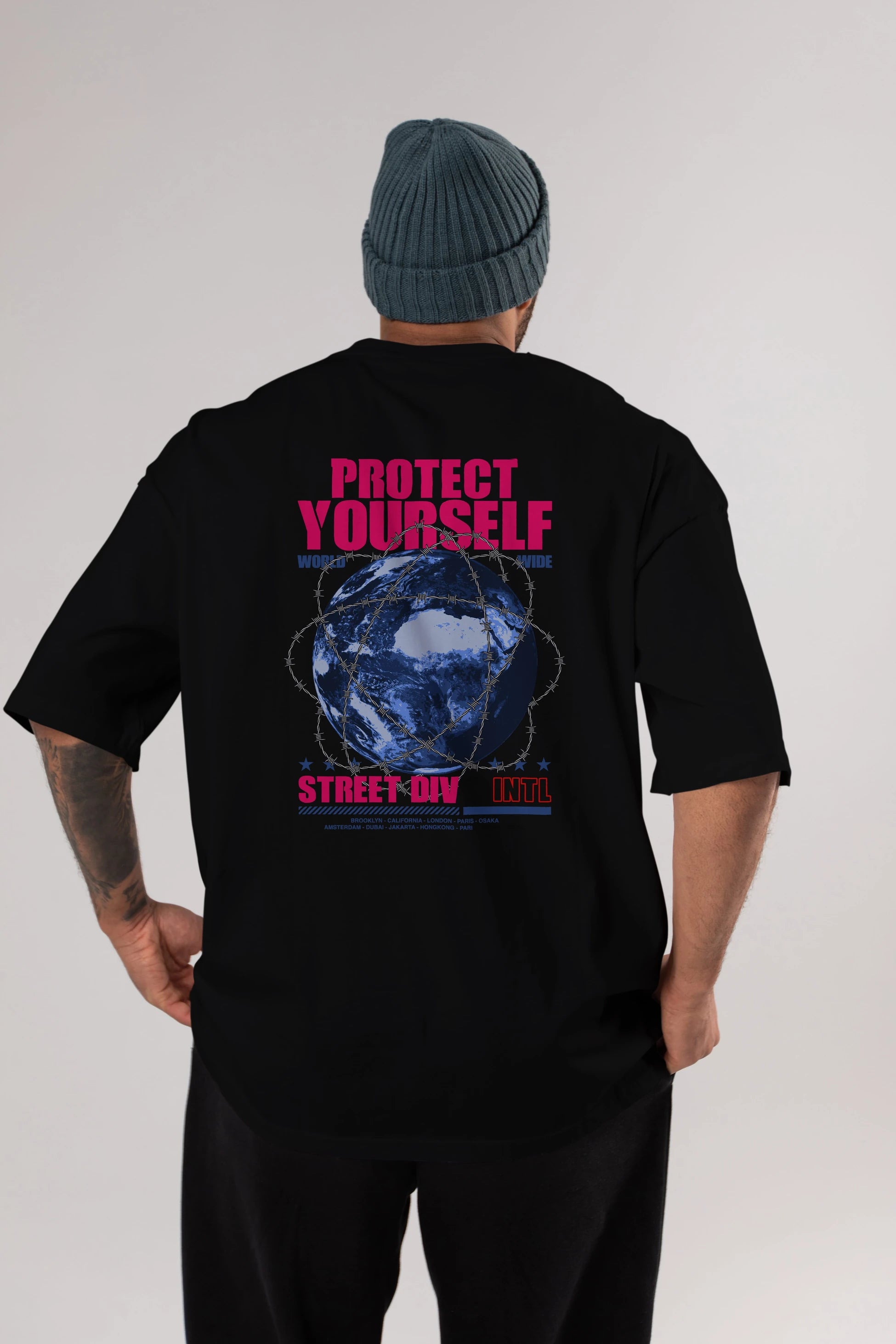 Protect Yourself Arka Baskılı Oversize t-shirt Erkek Kadın Unisex