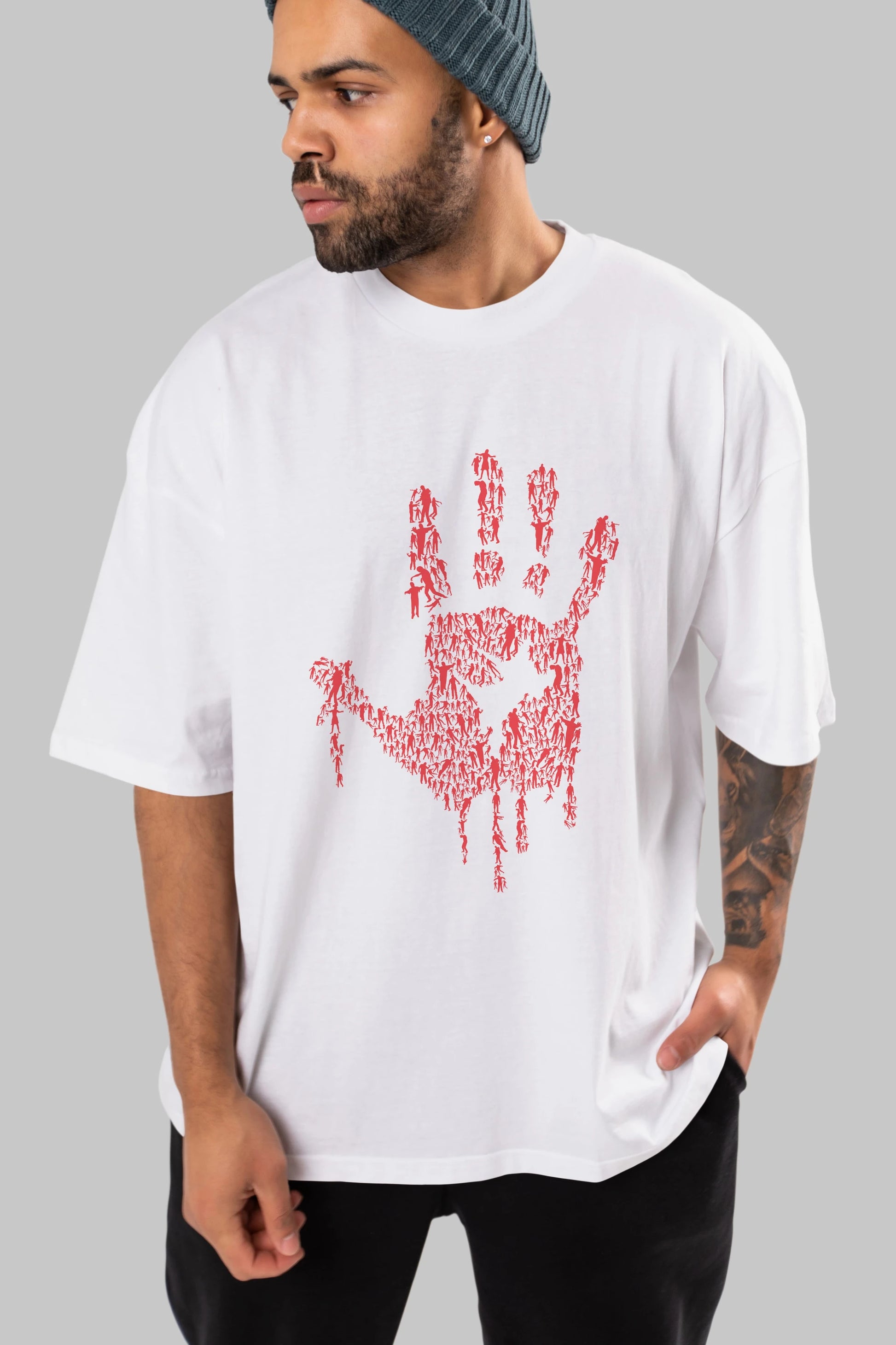 Hand Of Zombies Ön Baskılı Oversize t-shirt %100 pamuk Erkek Kadın Unisex