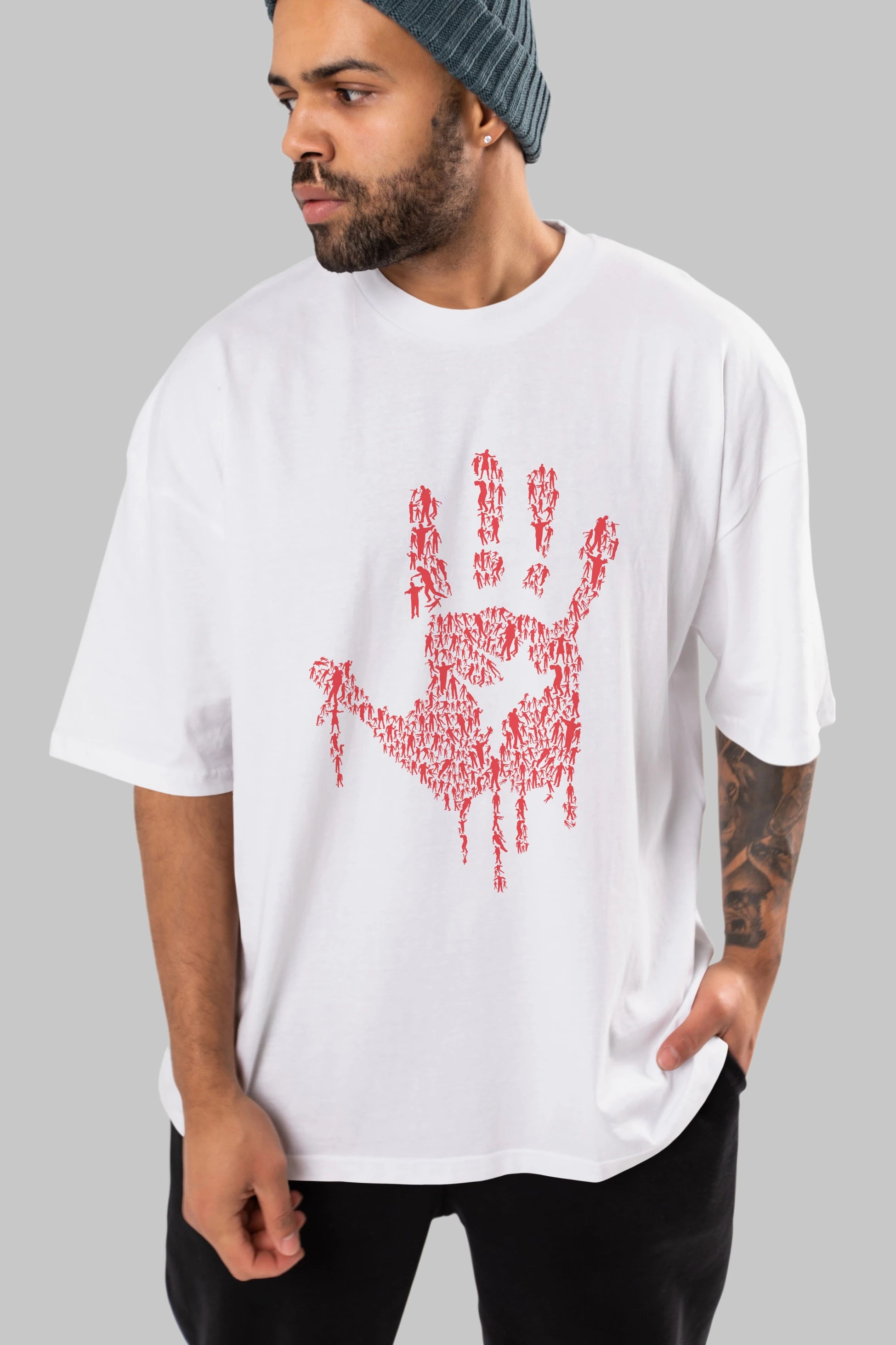 Hand Of Zombies Ön Baskılı Oversize t-shirt %100 pamuk Erkek Kadın Unisex