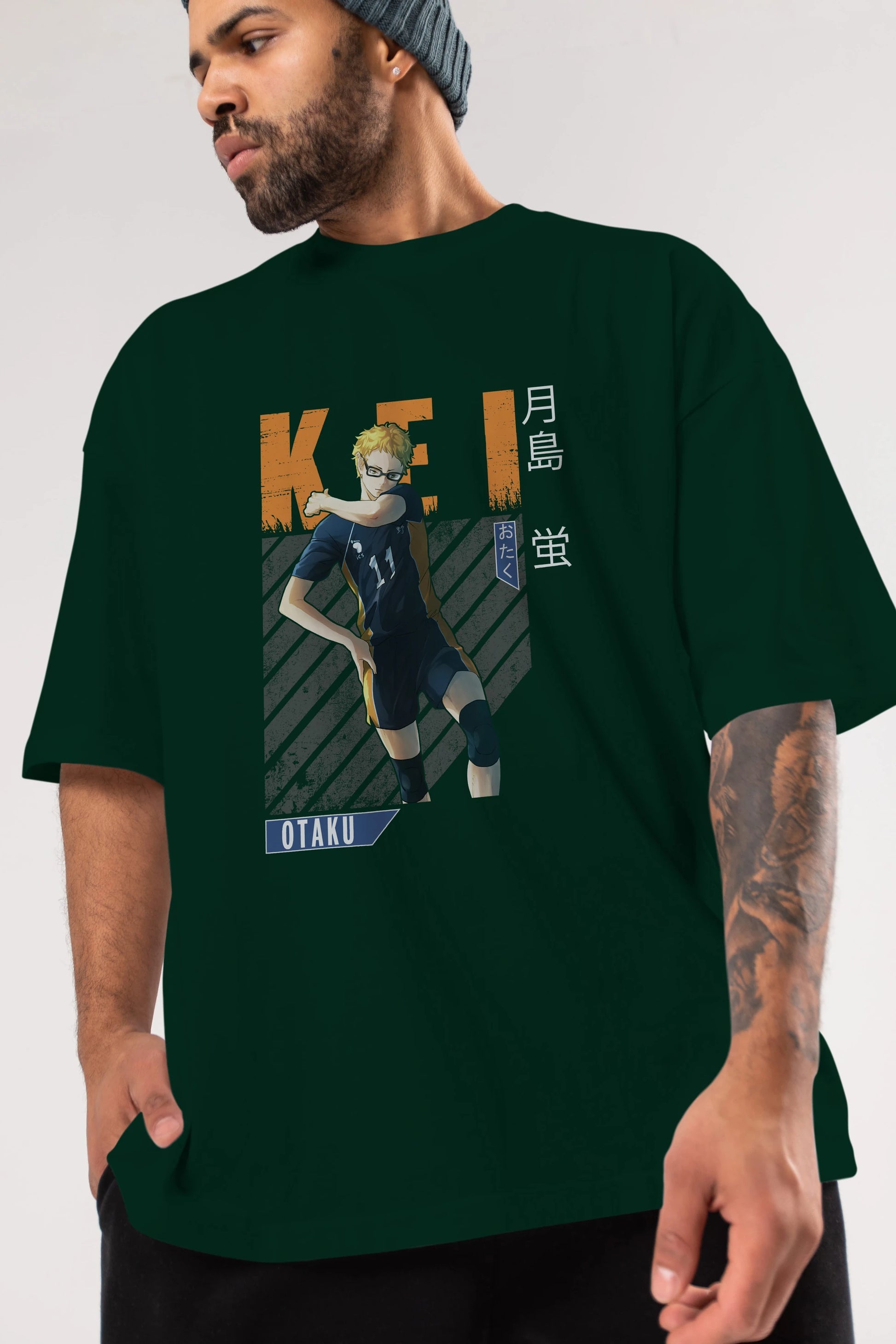 Kei Tsukishima 2 Anime Ön Baskılı Oversize t-shirt %100 pamuk Erkek Kadın Unisex