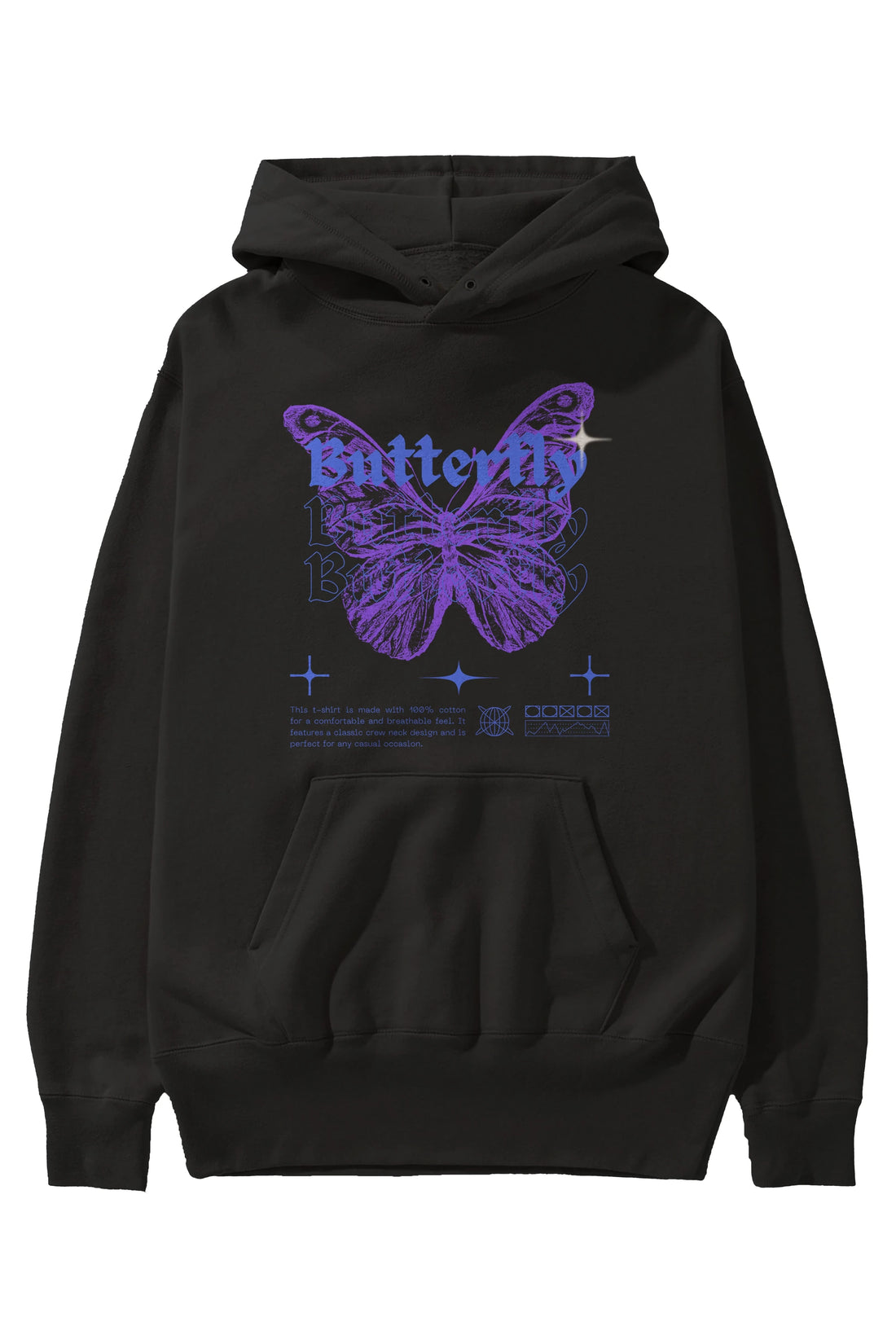 Butterfly Streetwear Ön Baskılı Oversize Hoodie Kapüşonlu Sweatshirt Erkek Kadın Unisex