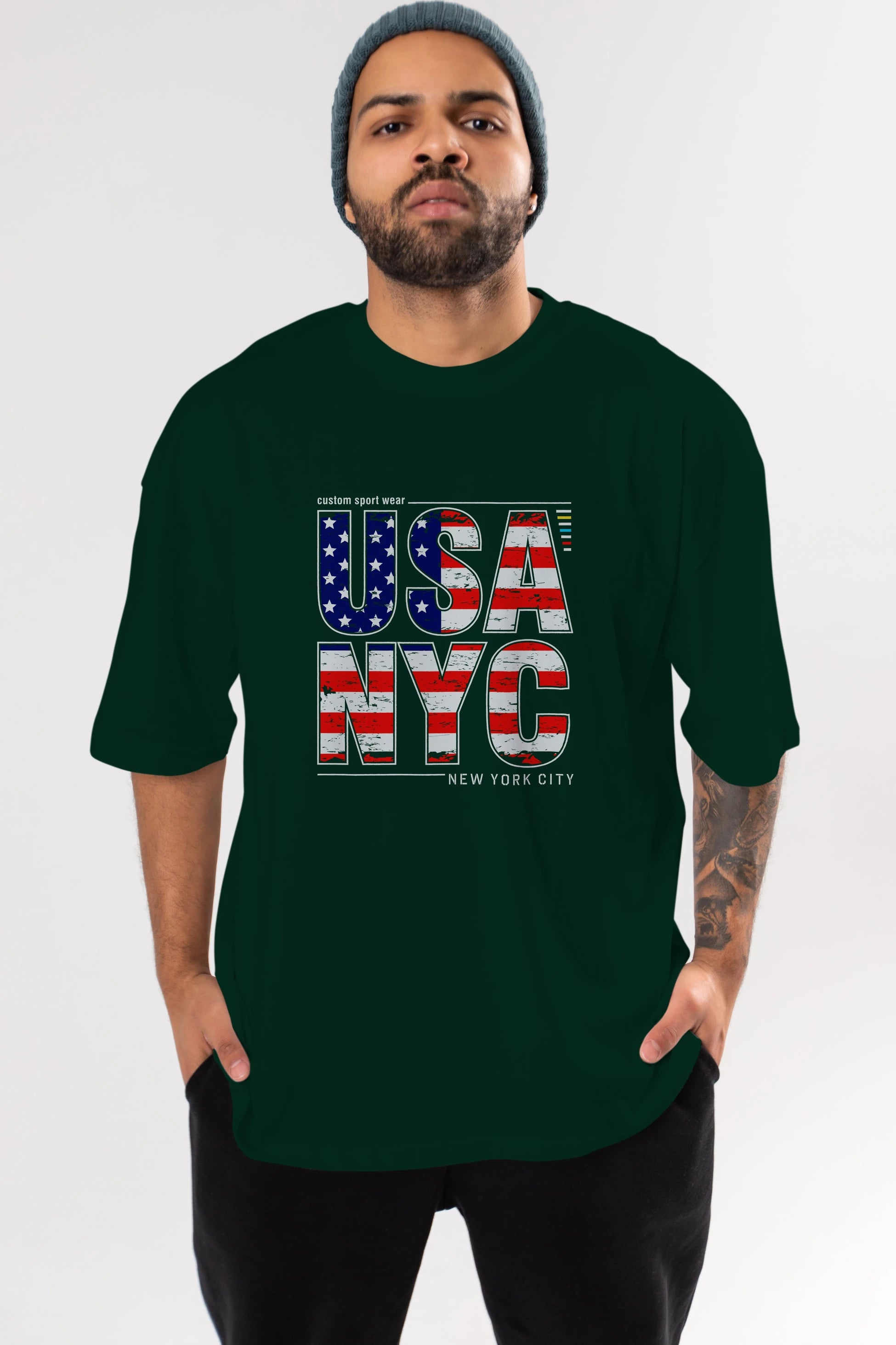 Usa NYC Ön Baskılı Oversize t-shirt Erkek Kadın Unisex