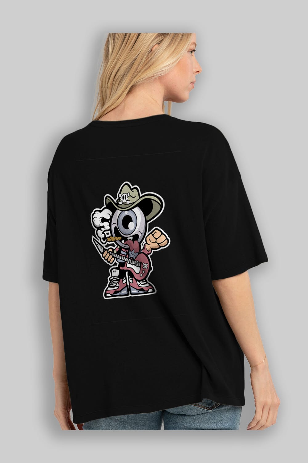 Eyeball Rockstar Cowboy Arka Baskılı Oversize t-shirt Erkek Kadın Unisex %100 Pamuk tişort