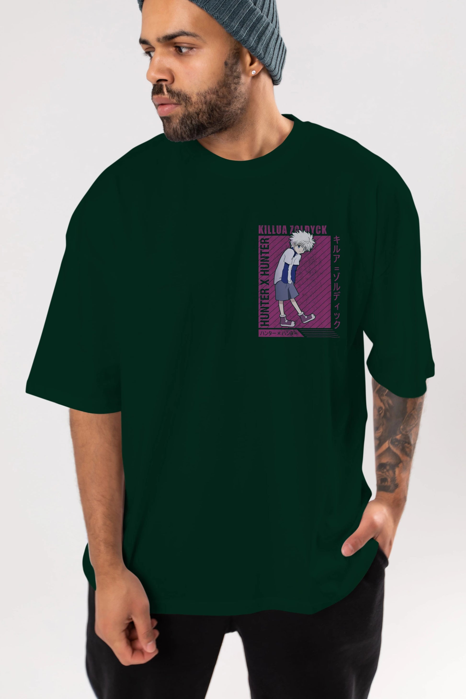 Killua Zoldyck 3 1 Ön Sol Baskılı Oversize t-shirt Erkek Kadın Unisex %100 Pamuk Bisiklet Yaka tişort