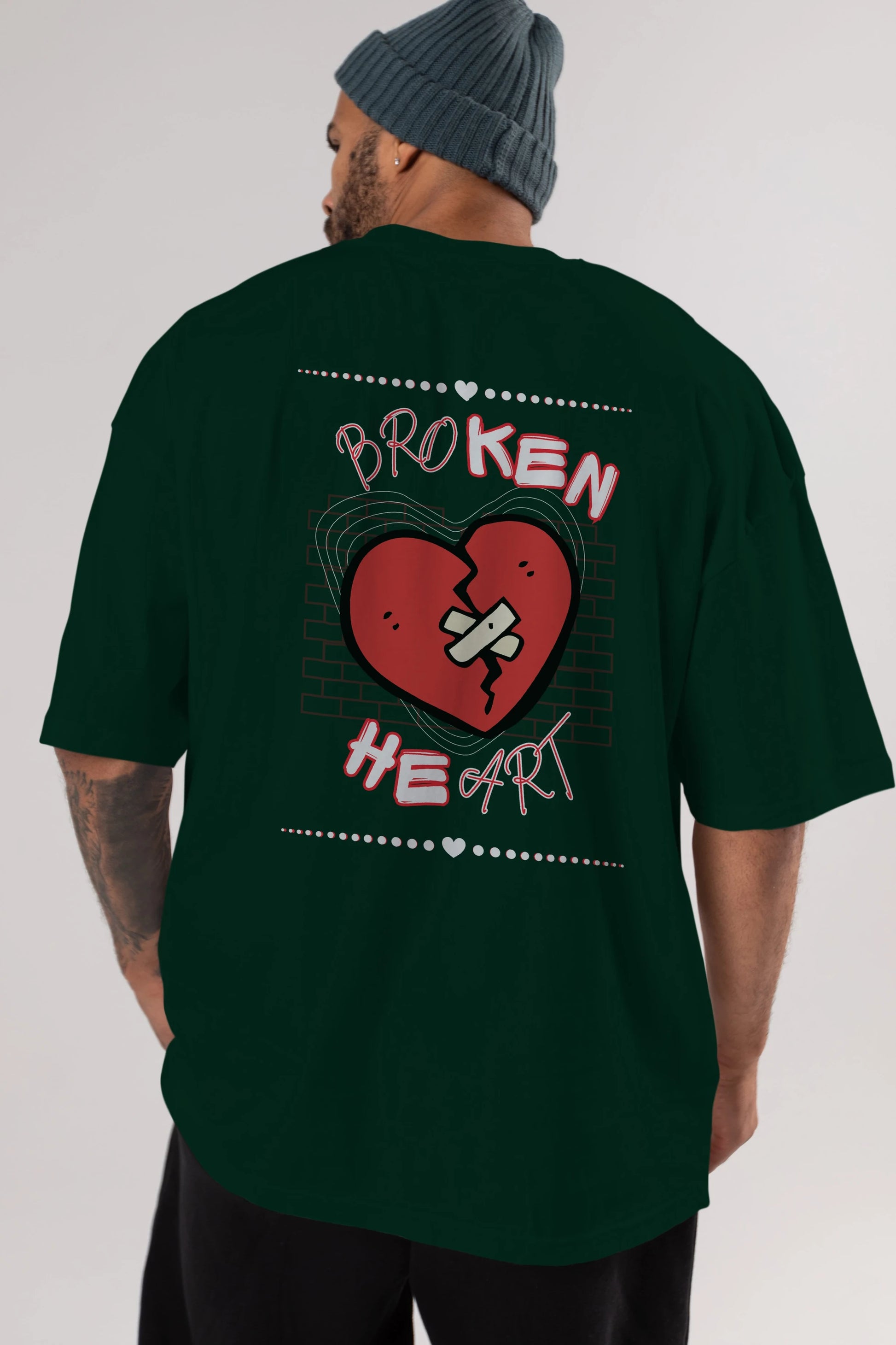 Broken Heart Yazılı Arka Baskılı Oversize t-shirt Erkek Kadın Unisex