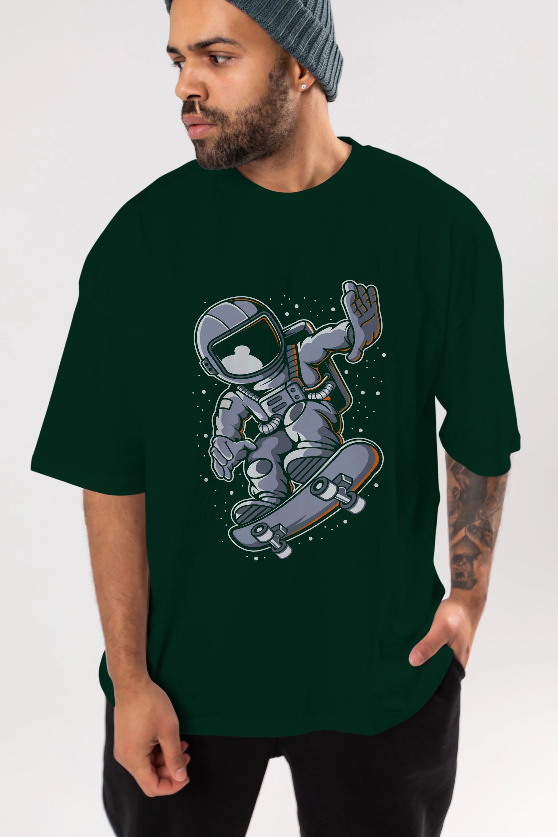 Astronaut Skateboard Ön Baskılı Oversize t-shirt Erkek Kadın Unisex