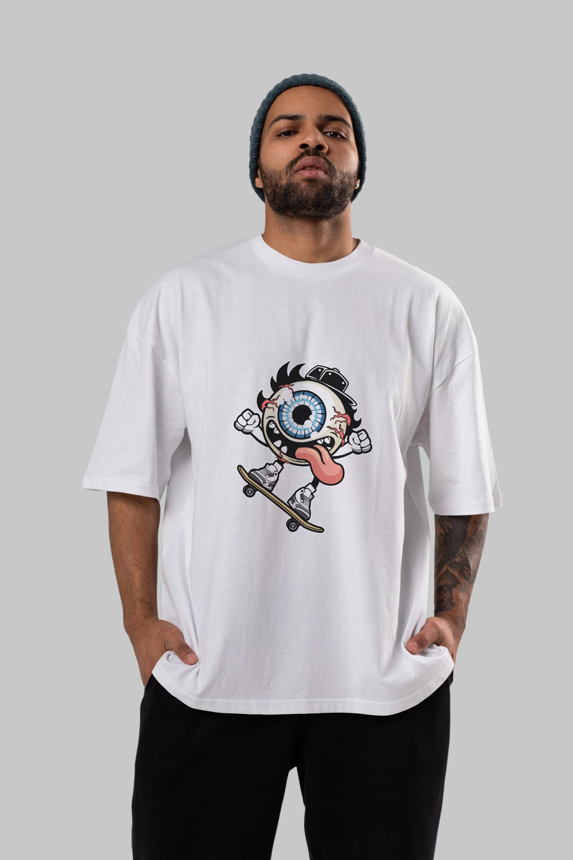 Eye Ball Skater Ön Baskılı Oversize t-shirt Erkek Kadın Unisex %100 Pamuk tişort