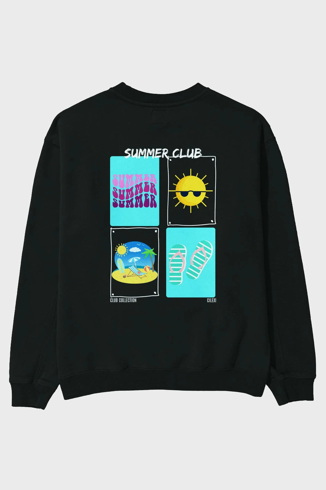 Summer Club Arka Baskılı Oversize Sweatshirt Erkek Kadın Unisex