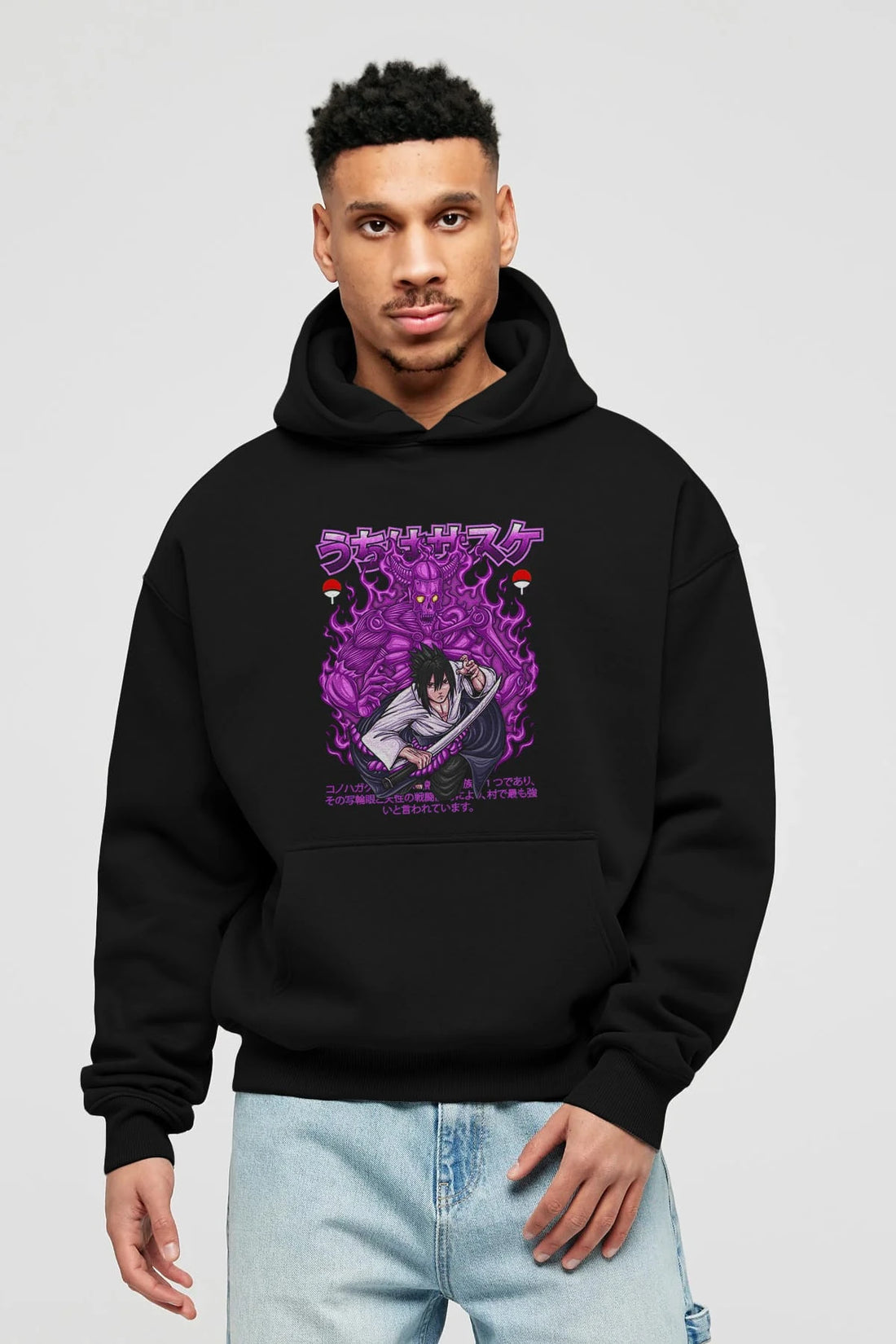 SASUKE UCHIHA NARUTO Anime Ön Baskılı Hoodie Oversize Kapüşonlu Sweatshirt Erkek Kadın Unisex