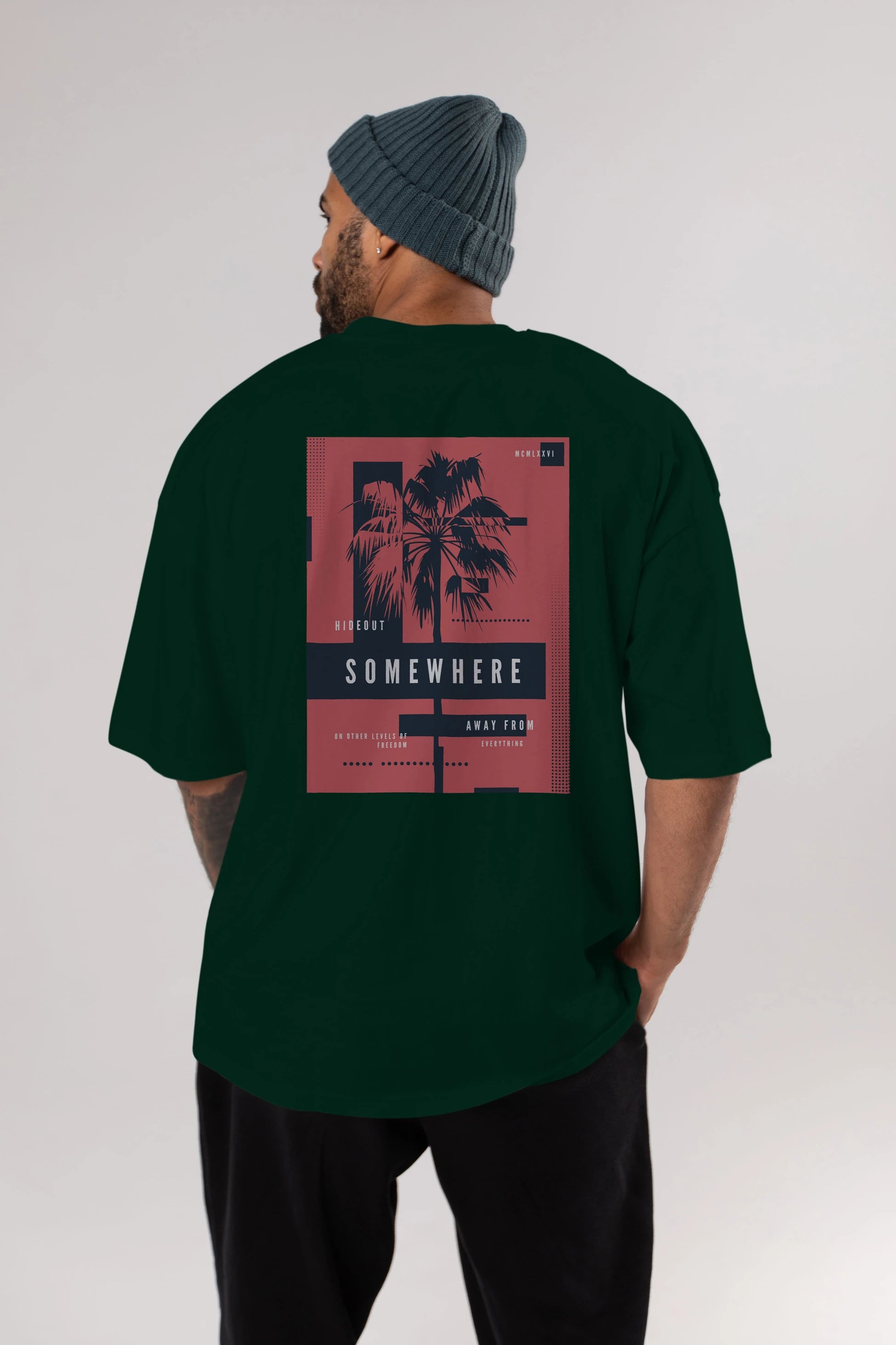 Hideout Somewhere Arka Baskılı Oversize t-shirt Erkek Kadın Unisex