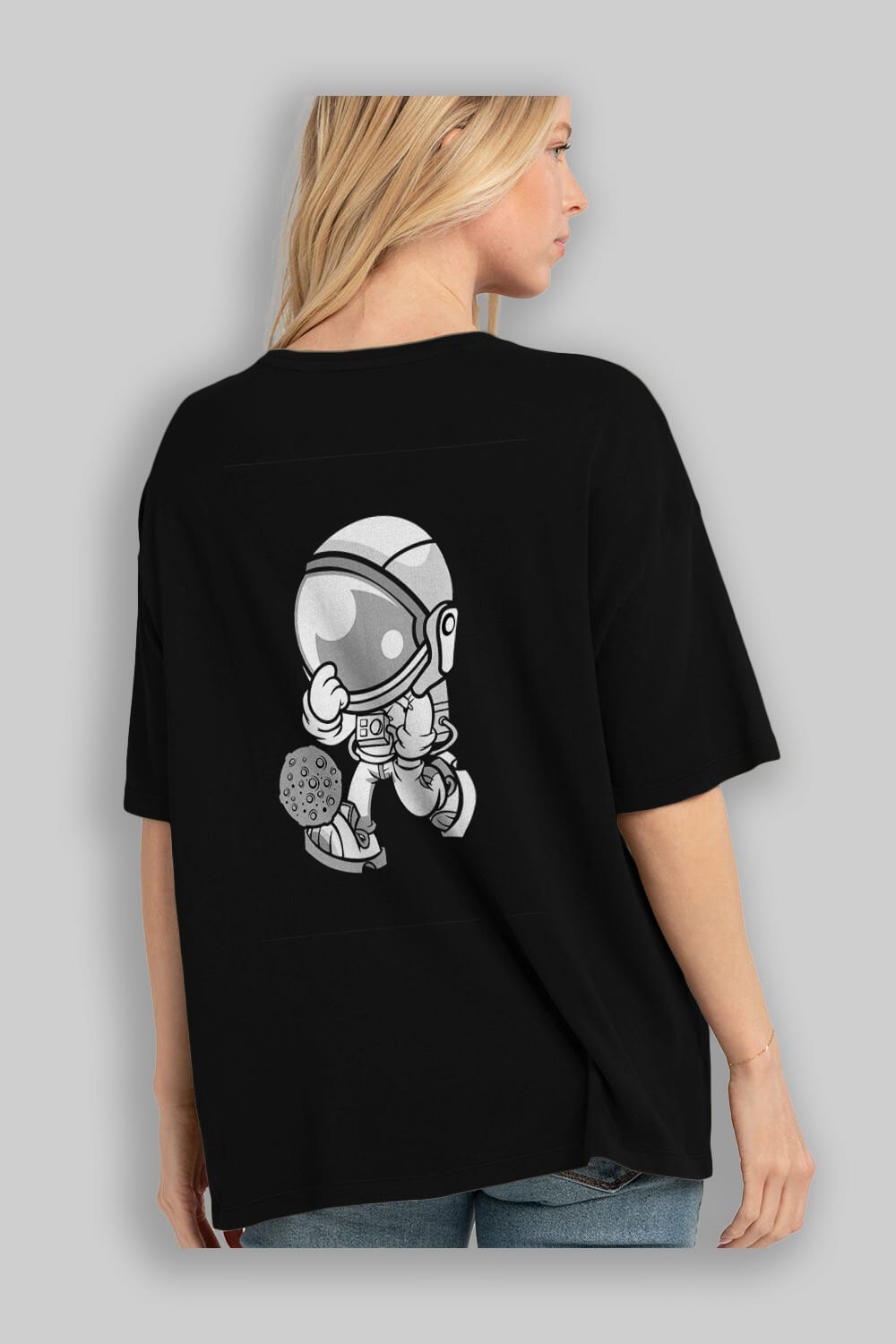 Street Astronaut Arka Baskılı Oversize t-shirt Erkek Kadın Unisex %100 Pamuk tişort
