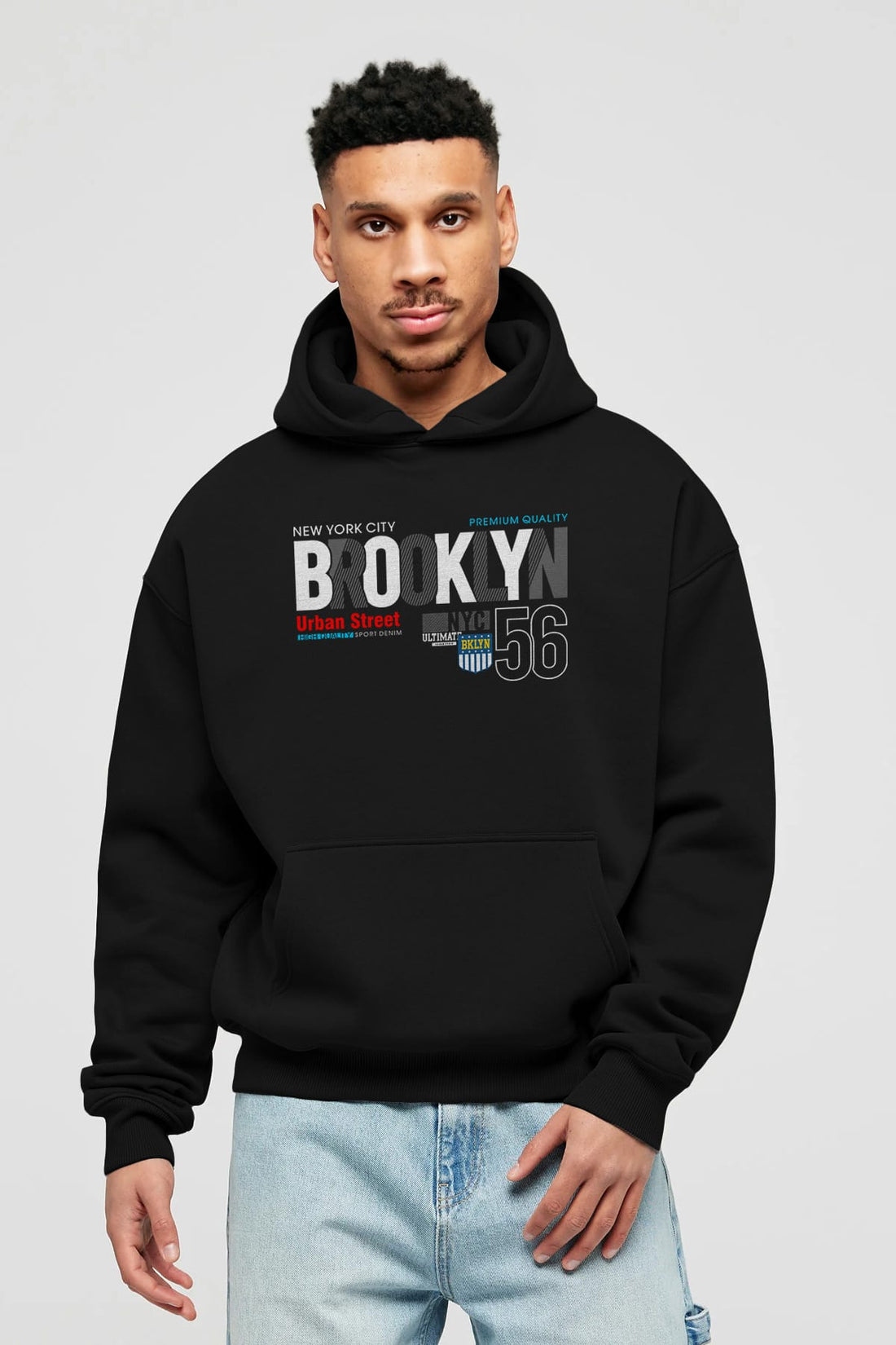 Brooklyn 56 Ön Baskılı Oversize Hoodie Kapüşonlu Sweatshirt Erkek Kadın Unisex
