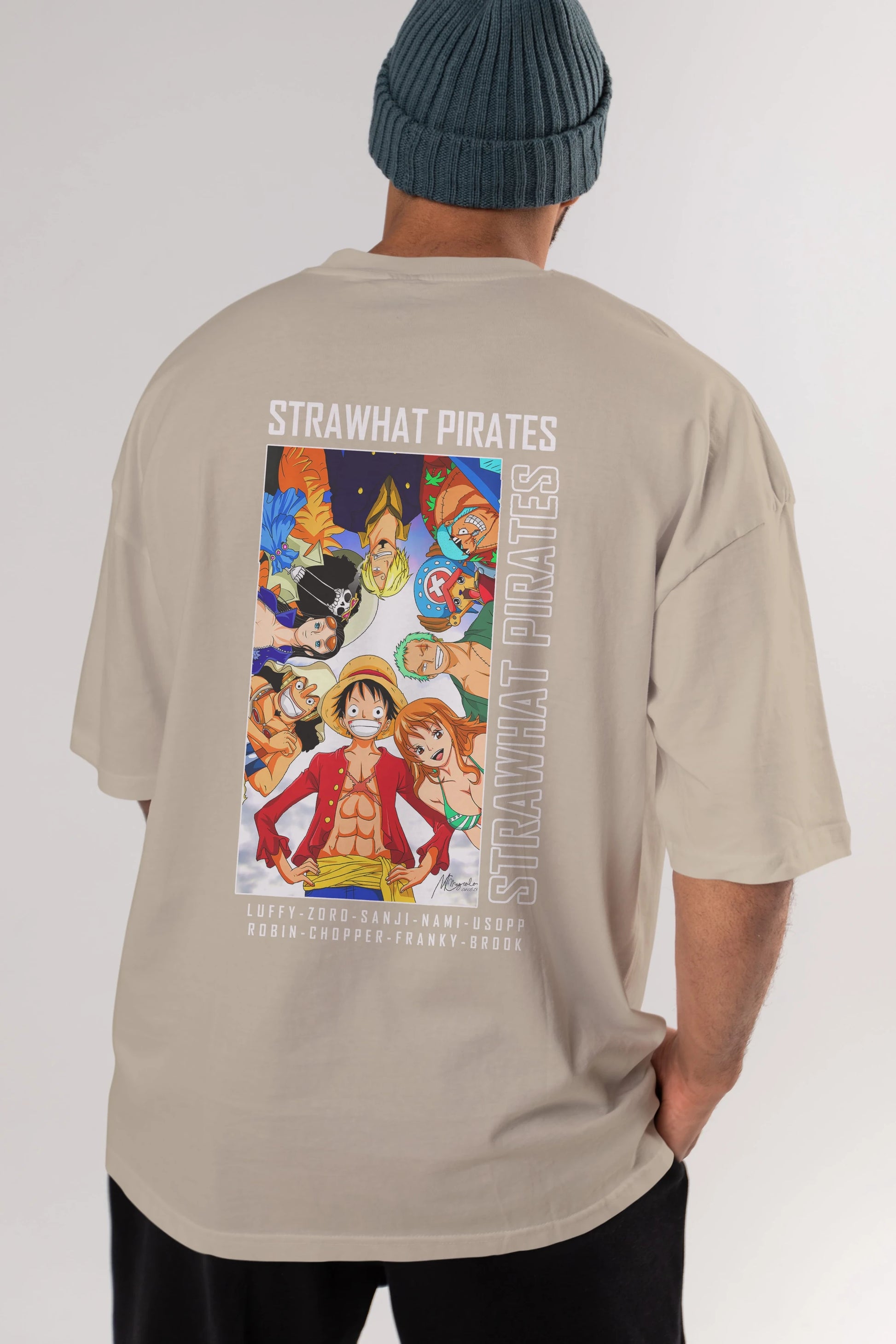 Luffy Strahwat Anime Arka Baskılı Oversize t-shirt Erkek Kadın Unisex %100 pamuk tişort