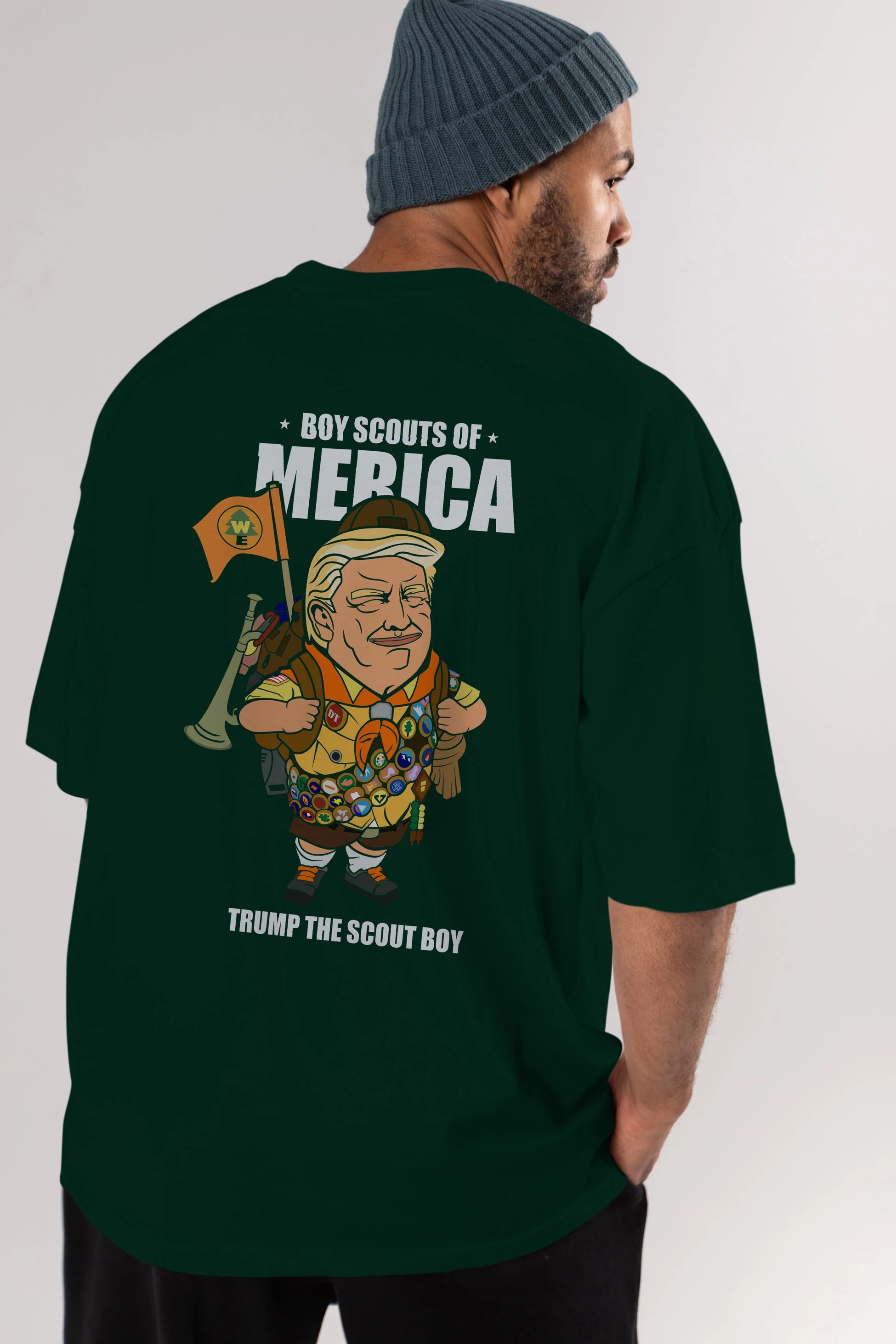 Trump Scout Boy Arka Baskılı Oversize t-shirt Erkek Kadın Unisex %100 Pamuk tişort