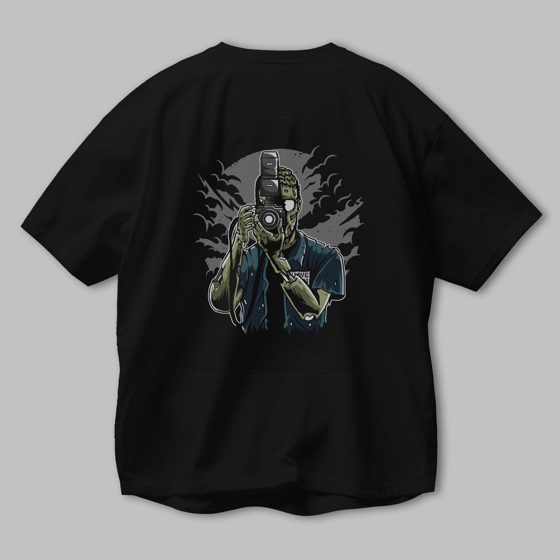 Zombie Photographer Arka Baskılı Oversize t-shirt Erkek Kadın Unisex %100 Pamuk