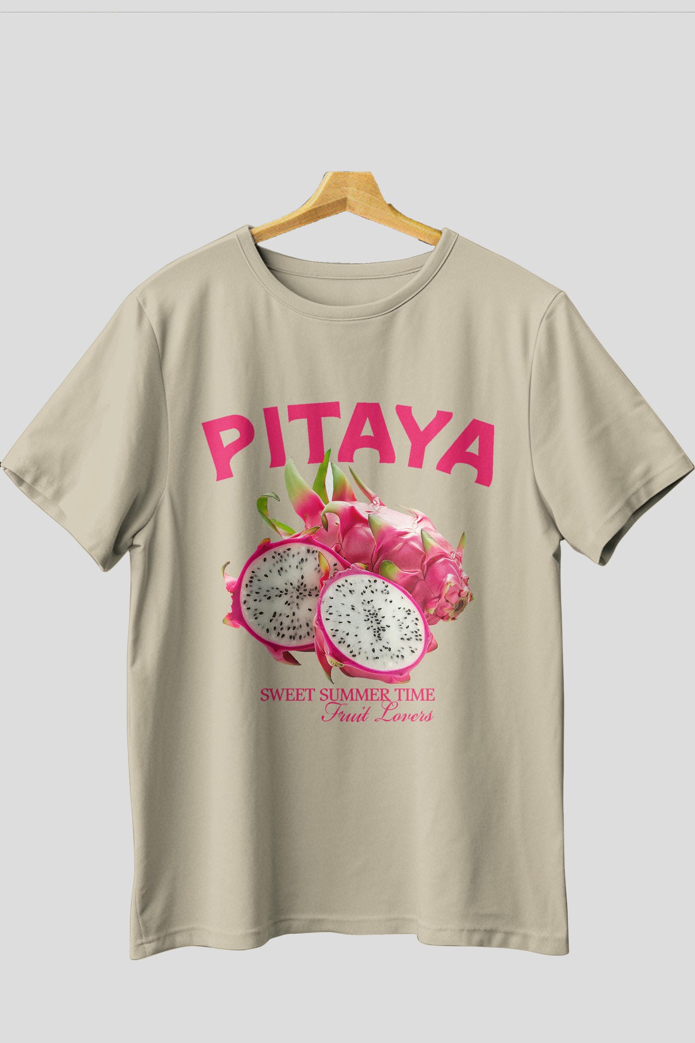 Pitaya Ön Baskılı Oversize t-shirt Erkek Kadın Pamuk Bisiklet Yaka tişort