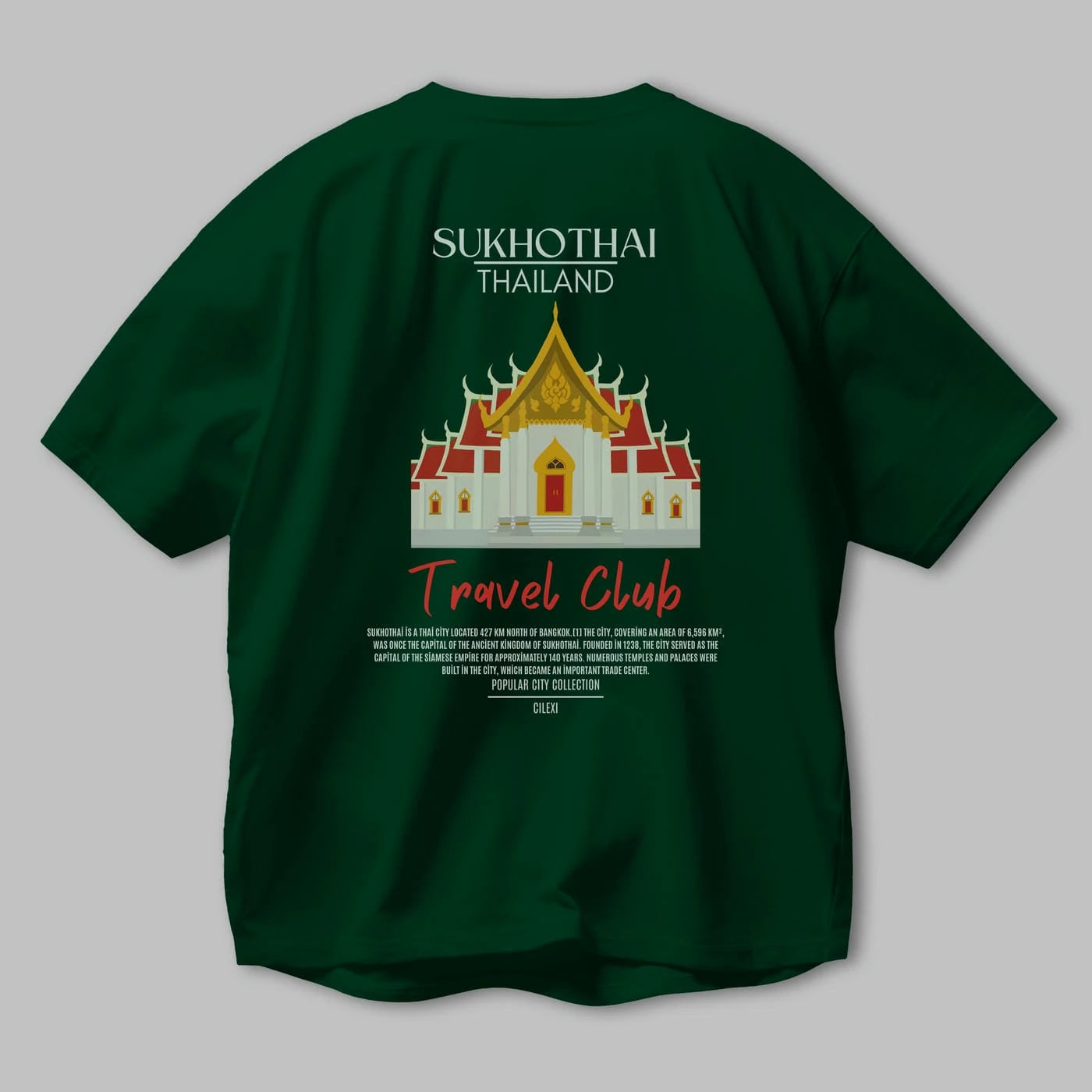 Sukhothai Thailand Arka Baskılı Oversize t-shirt Erkek Kadın Pamuk Bisiklet Yaka tişort