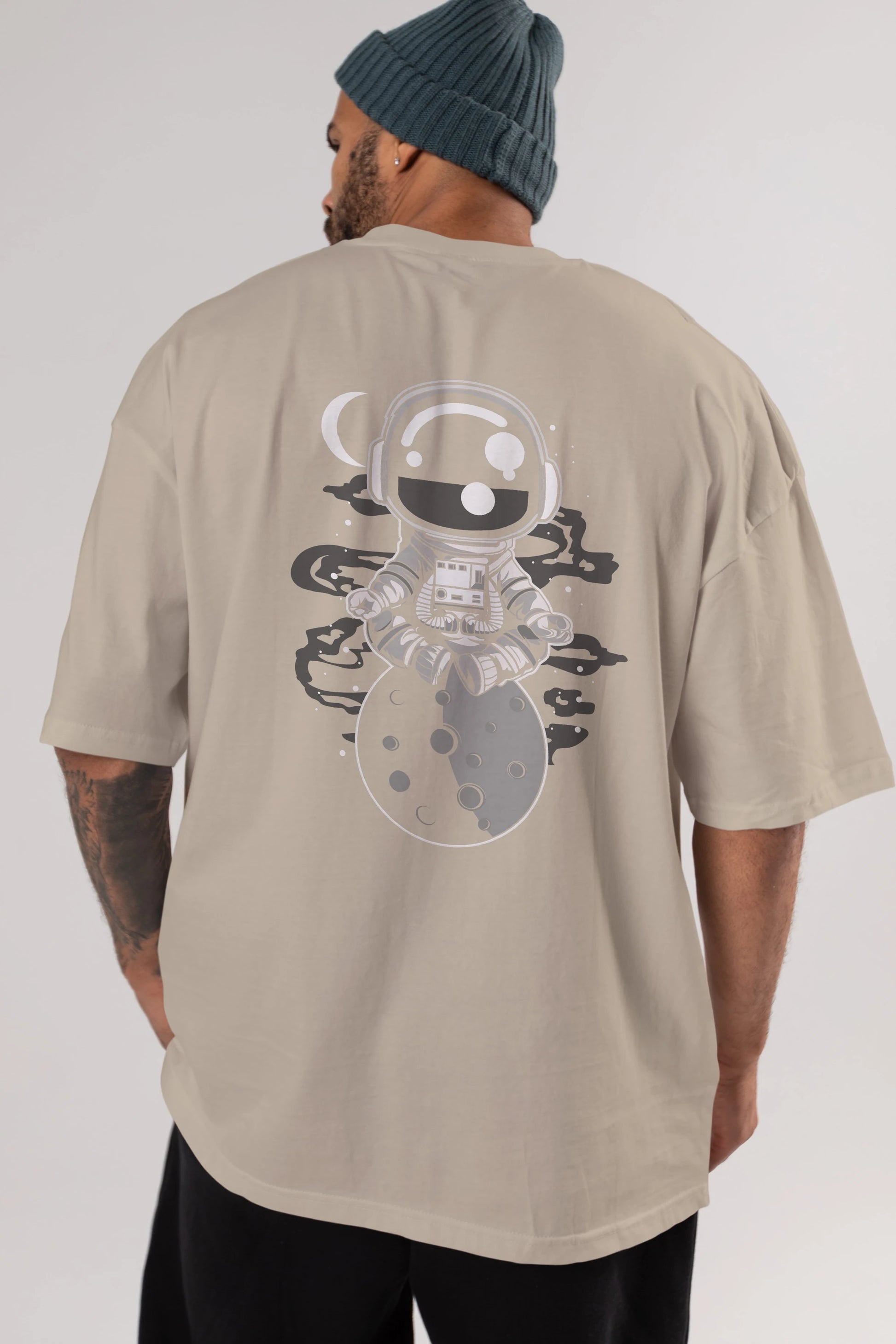 Astronaut Yoga Arka Baskılı Oversize t-shirt Erkek Kadın Unisex