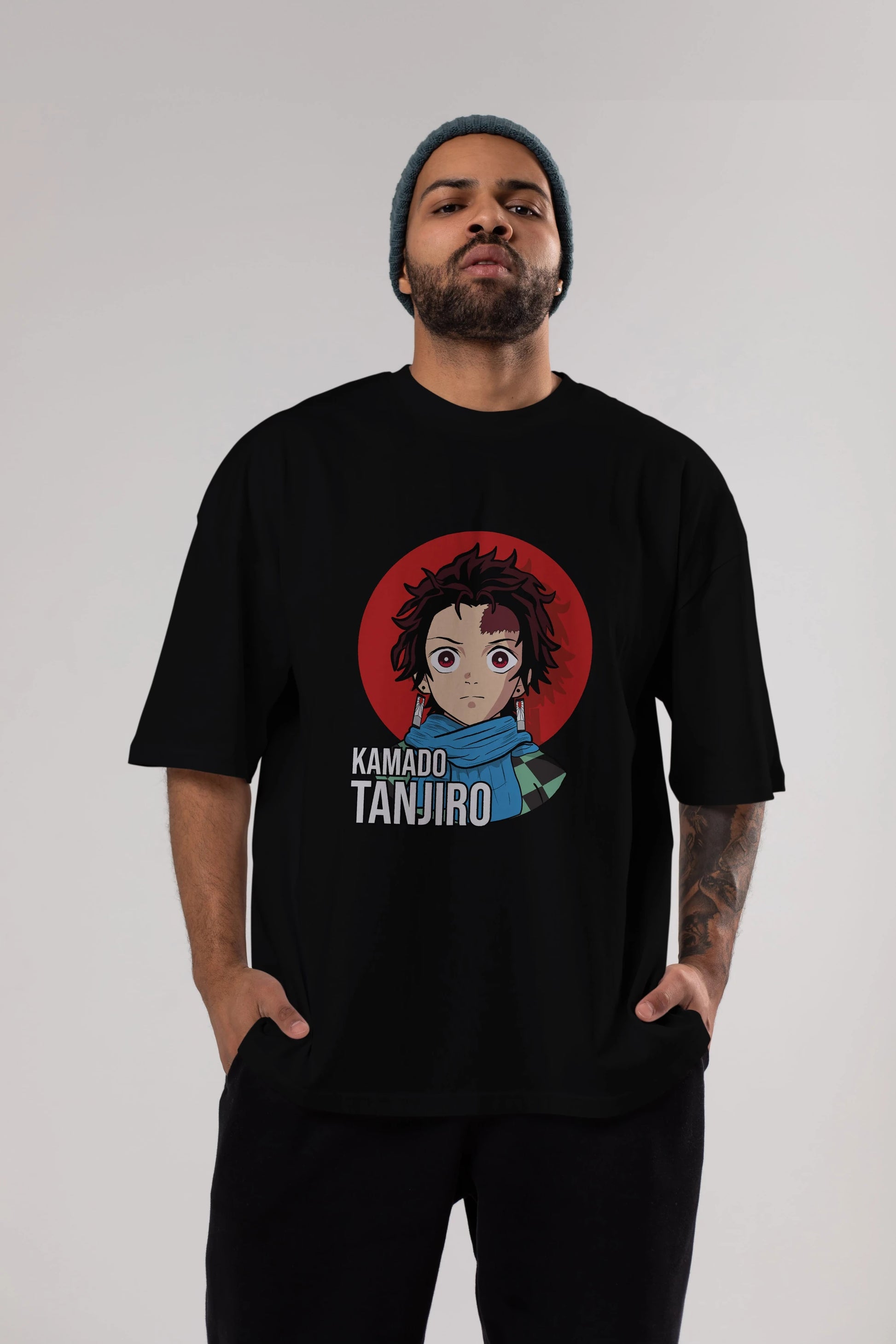 TANJIRO KAMADO Anime Ön Baskılı Oversize t-shirt %100 pamuk Erkek Kadın Unisex