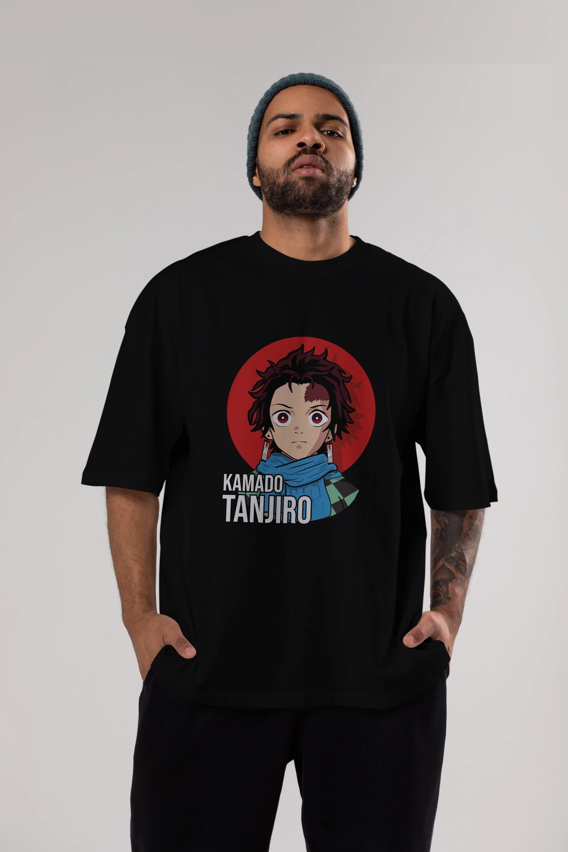 TANJIRO KAMADO Anime Ön Baskılı Oversize t-shirt %100 pamuk Erkek Kadın Unisex