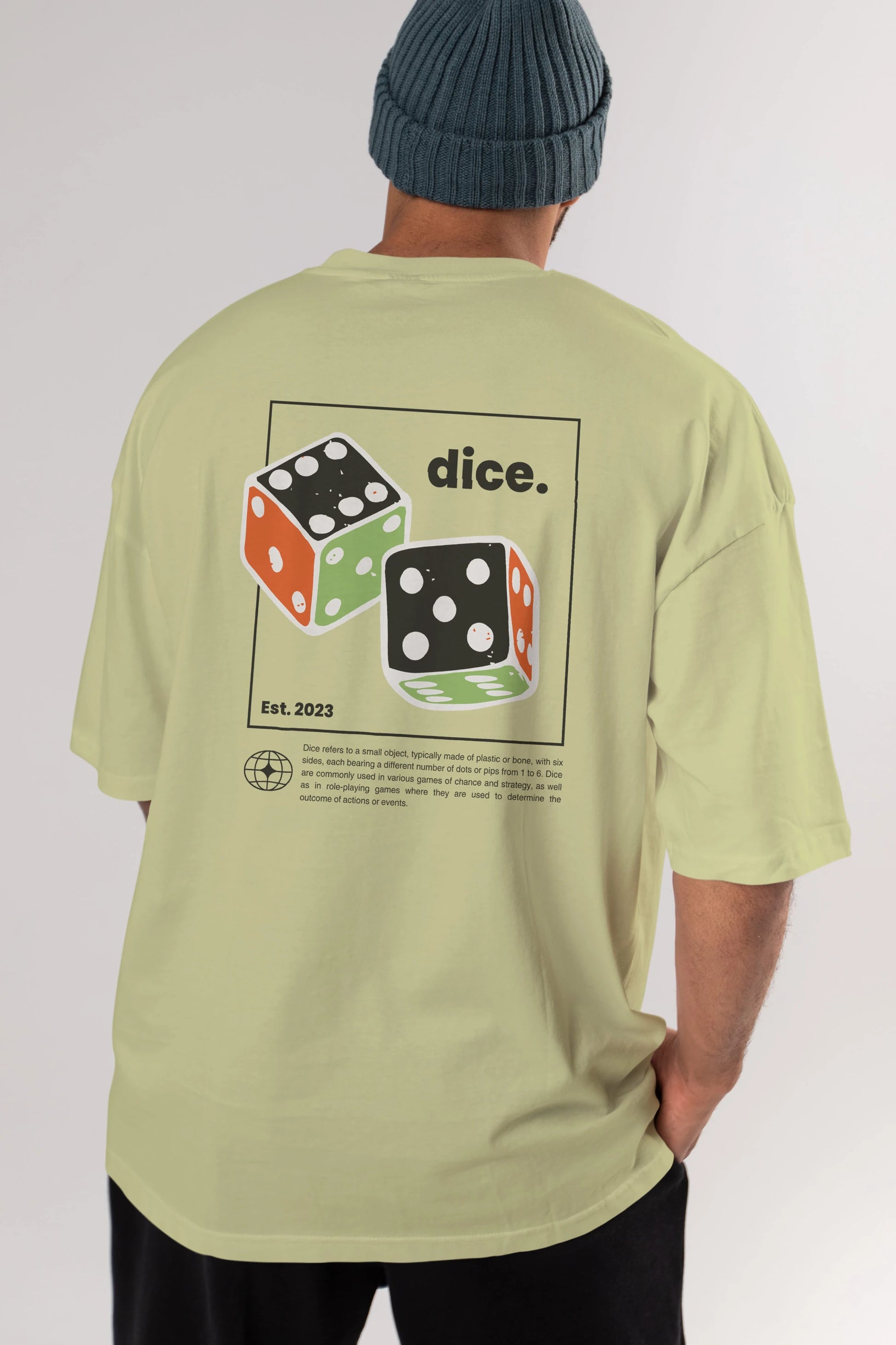 Dice Yazılı Arka Baskılı Oversize t-shirt Erkek Kadın Unisex