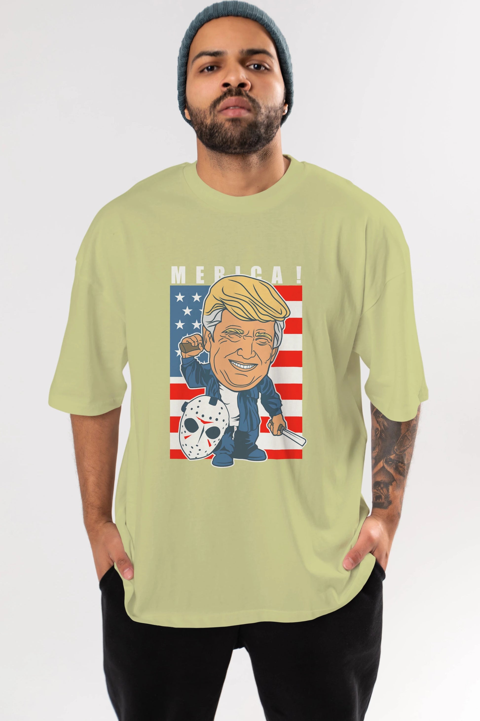 Jason Voorhess Trump Ön Baskılı Oversize t-shirt Erkek Kadın Unisex %100 Pamuk tişort