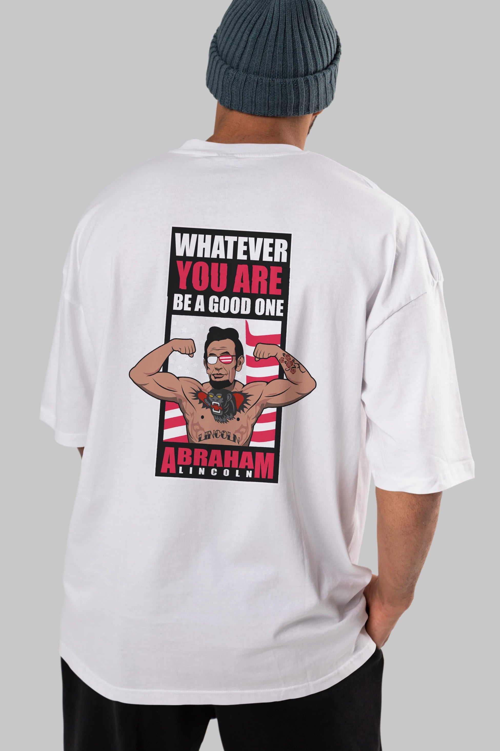 Lincoln Fighter Arka Baskılı Oversize t-shirt Erkek Kadın Unisex %100 Pamuk tişort