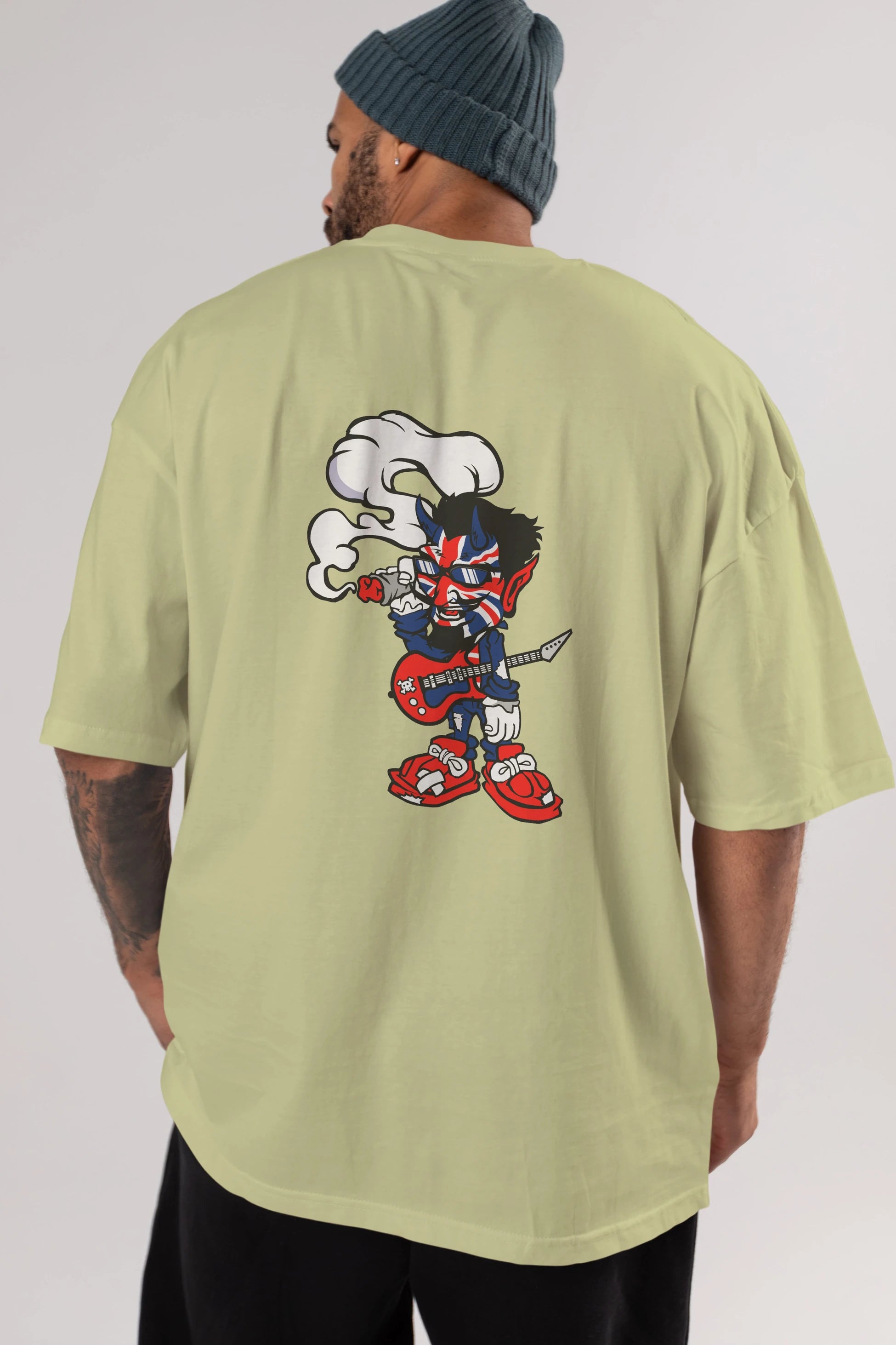 Uk Devil Rockstar Arka Baskılı Oversize t-shirt Erkek Kadın Unisex %100 Pamuk tişort