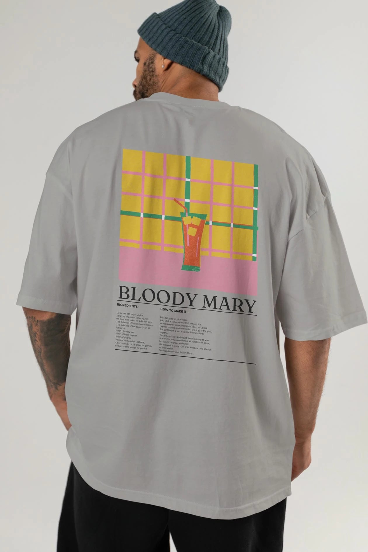 Bloody Mary Kokteyl Serisi Arka Baskılı Oversize t-shirt Erkek Kadın %100 Pamuk Bisiklet Yaka tişort