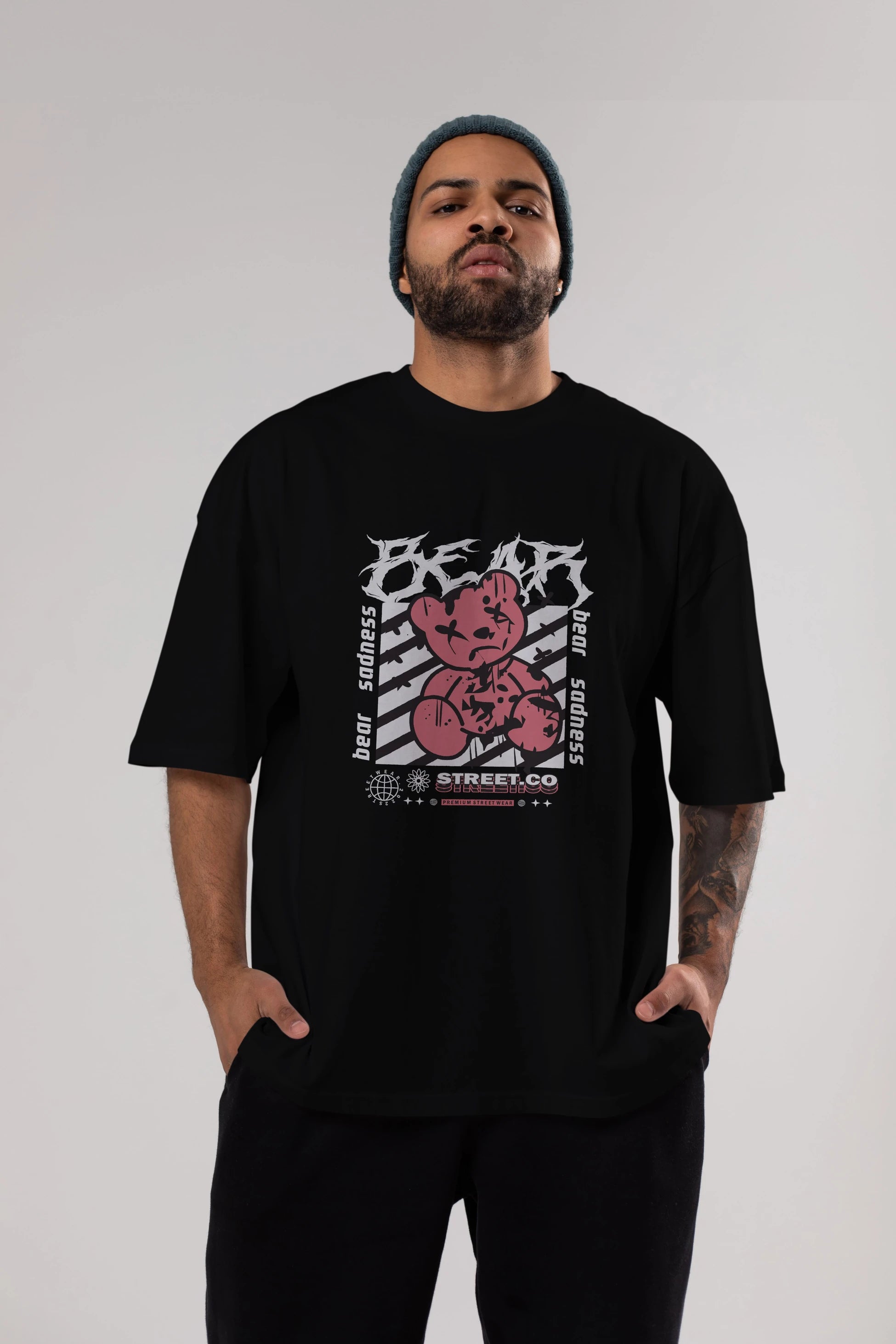 Bear Sadness Ön Baskılı Oversize t-shirt Erkek Kadın Unisex
