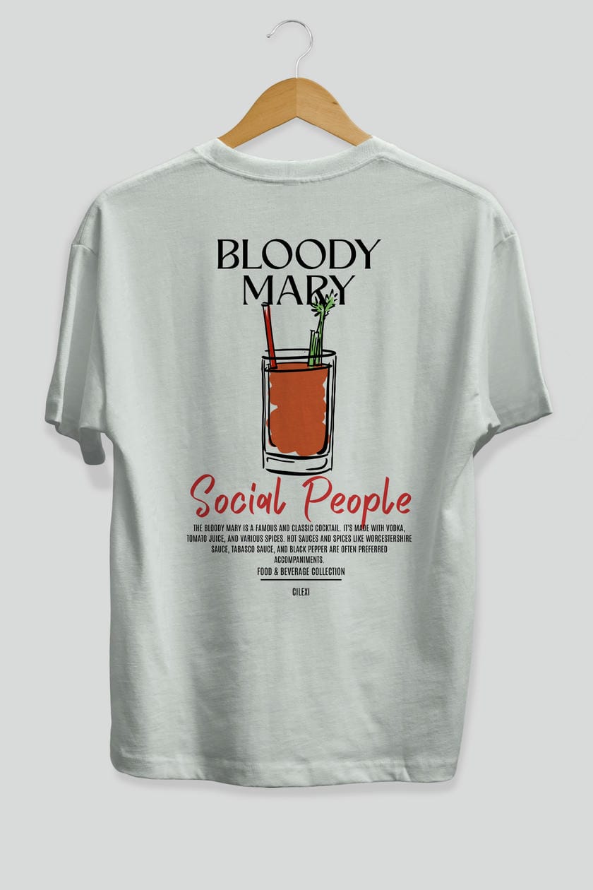 Bloody Mary Kokteyl Serisi Baskılı Oversize t-shirt Erkek Kadın Unisex %100 Pamuk Bisiklet Yaka tişort