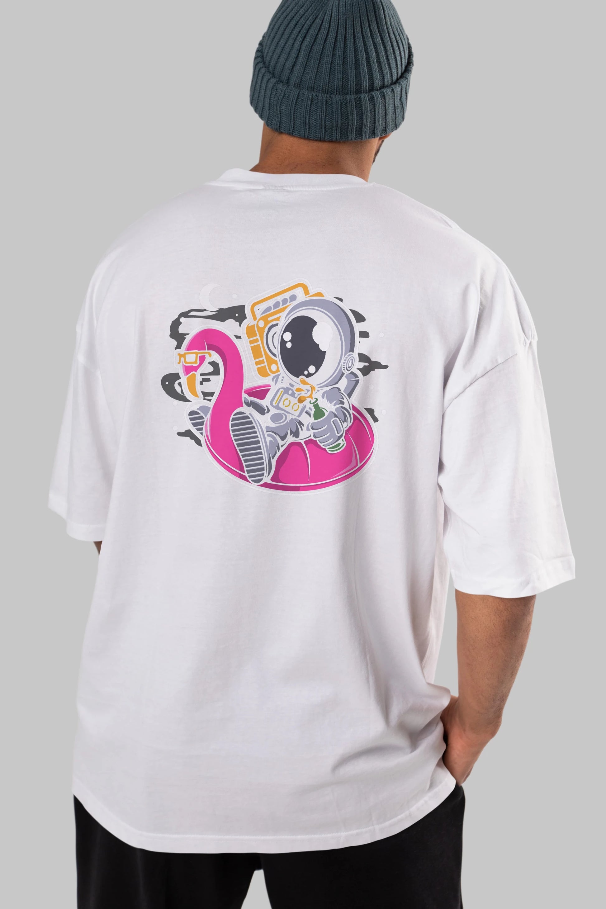 Astronaut Floaties Ballon Arka Baskılı Oversize t-shirt Erkek Kadın Unisex