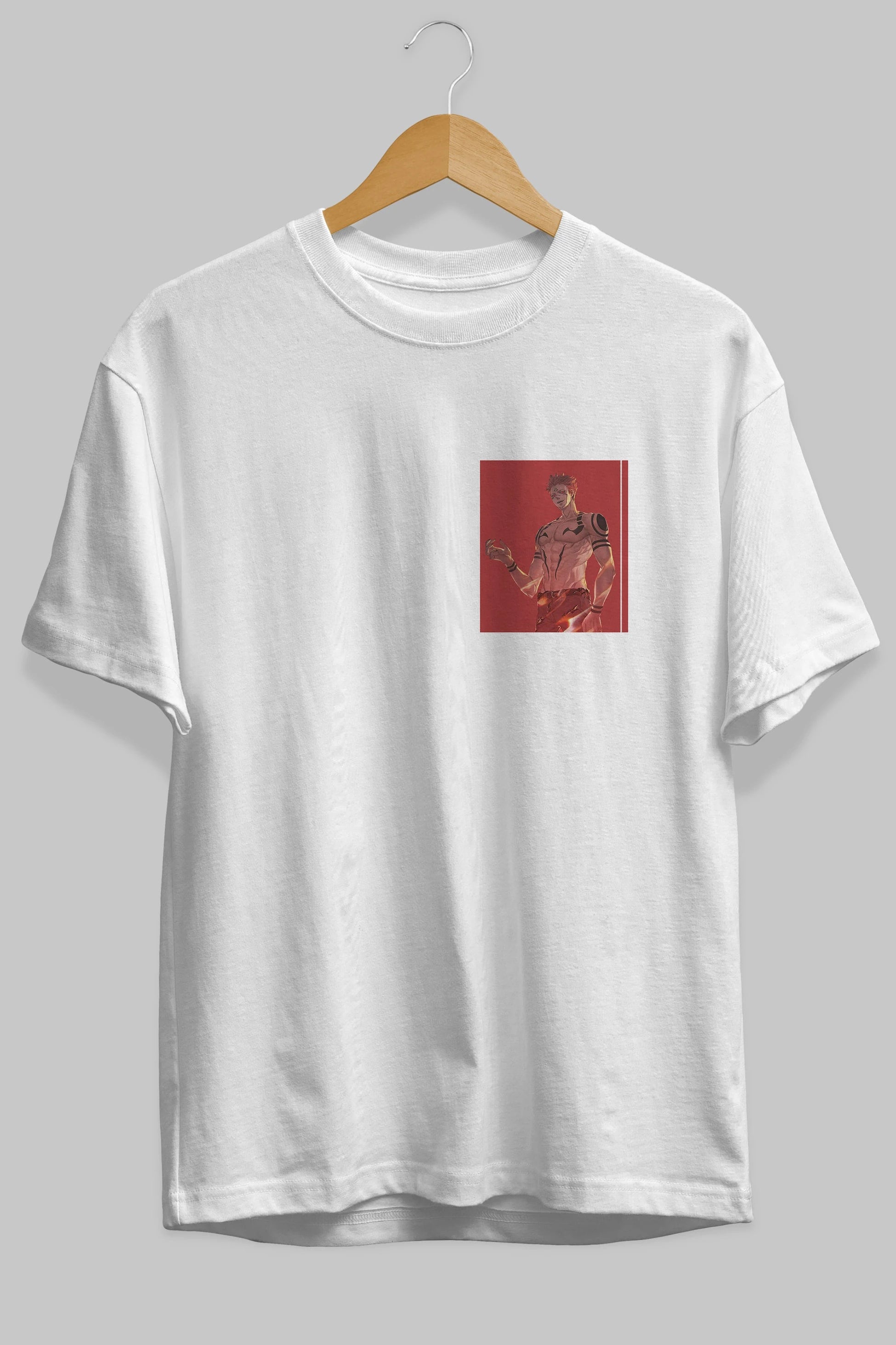 Sukuna Ryoumen 3 Ön Sol Baskılı Oversize t-shirt Erkek Kadın Unisex %100 Pamuk Bisiklet Yaka tişort