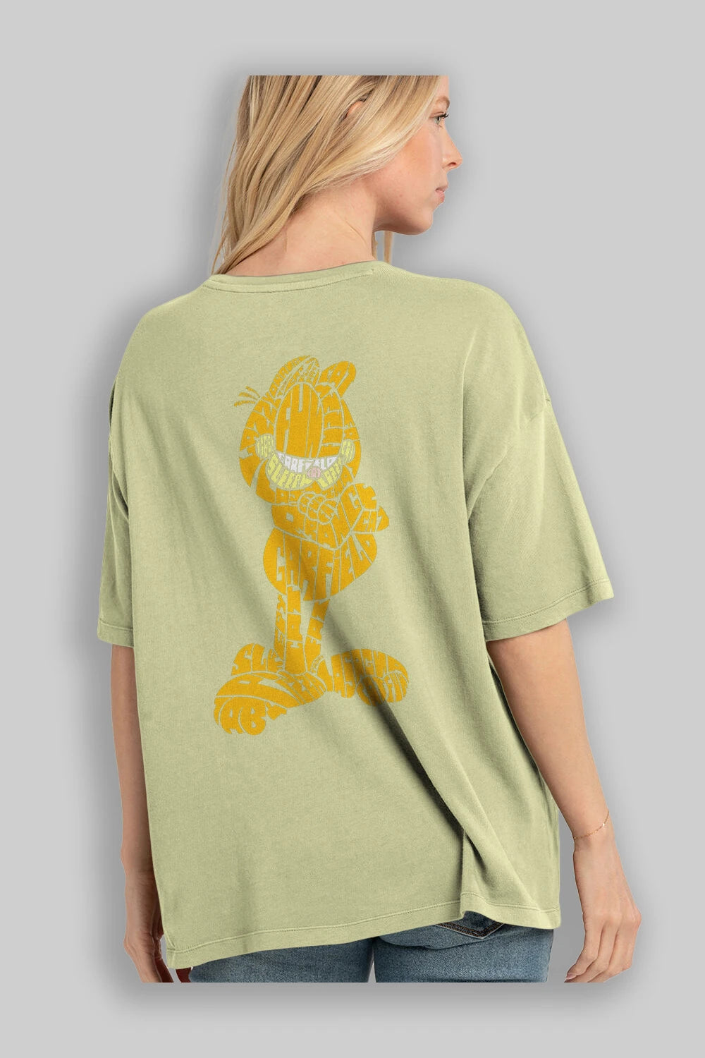Garfield Arka Baskılı Oversize t-shirt %100 pamuk Erkek Kadın Unisex