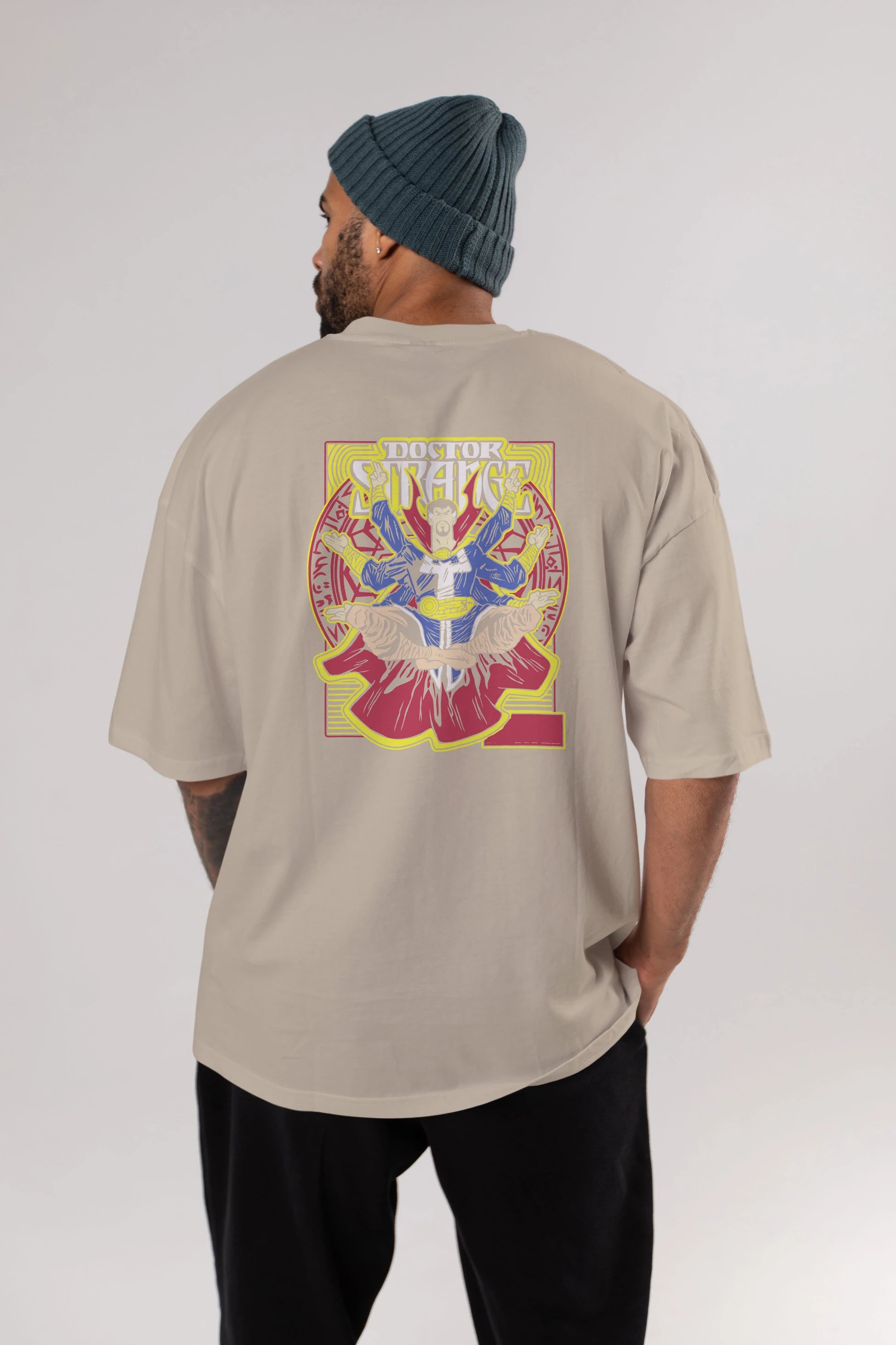 Doctor Strange (1) Arka Baskılı Oversize t-shirt Erkek Kadın Unisex %100 Pamuk Bisiklet Yaka tişort