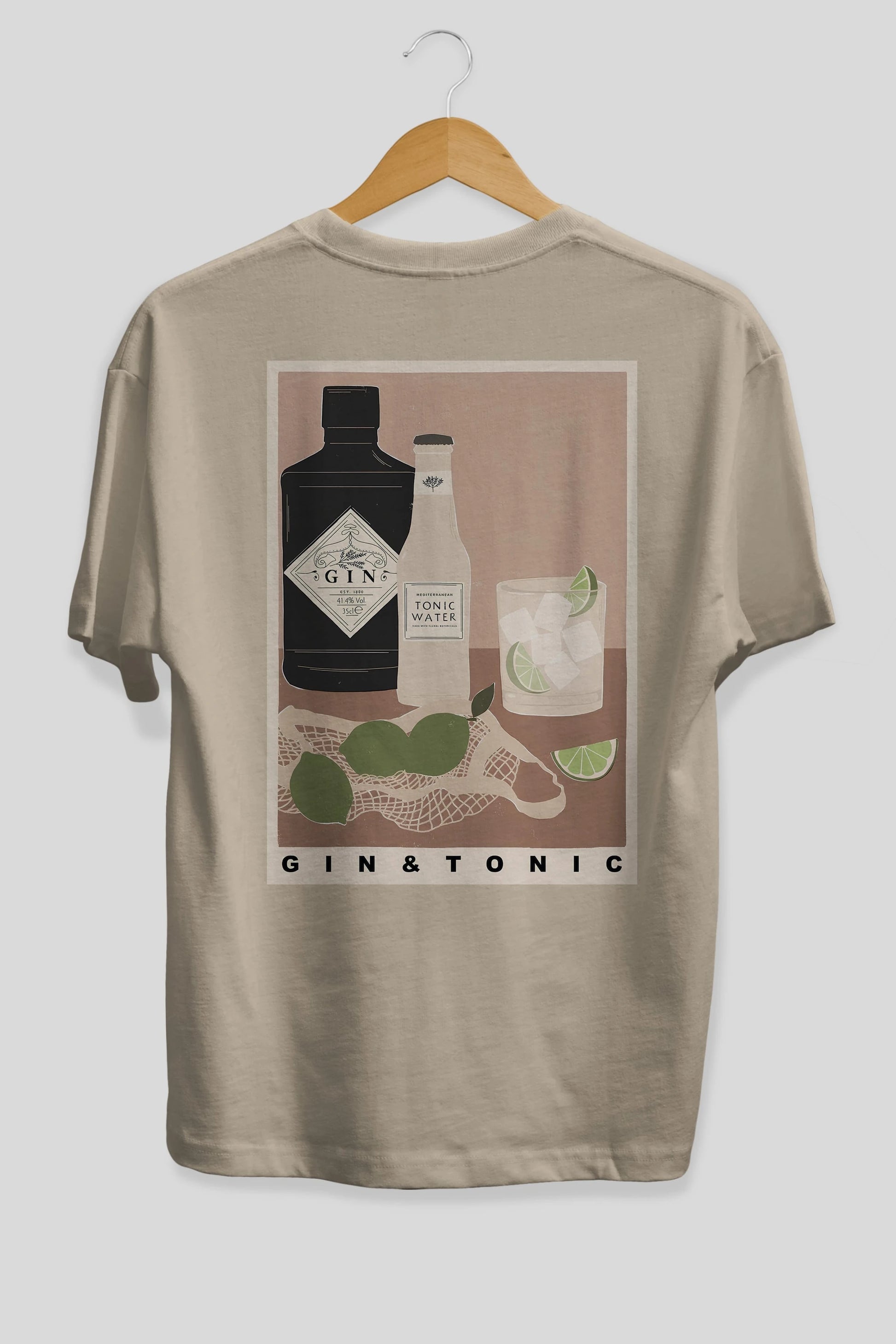 Gin Tonic Arka Baskılı Oversize t-shirt Erkek Kadın Unisex %100 Pamuk Bisiklet Yaka tişort