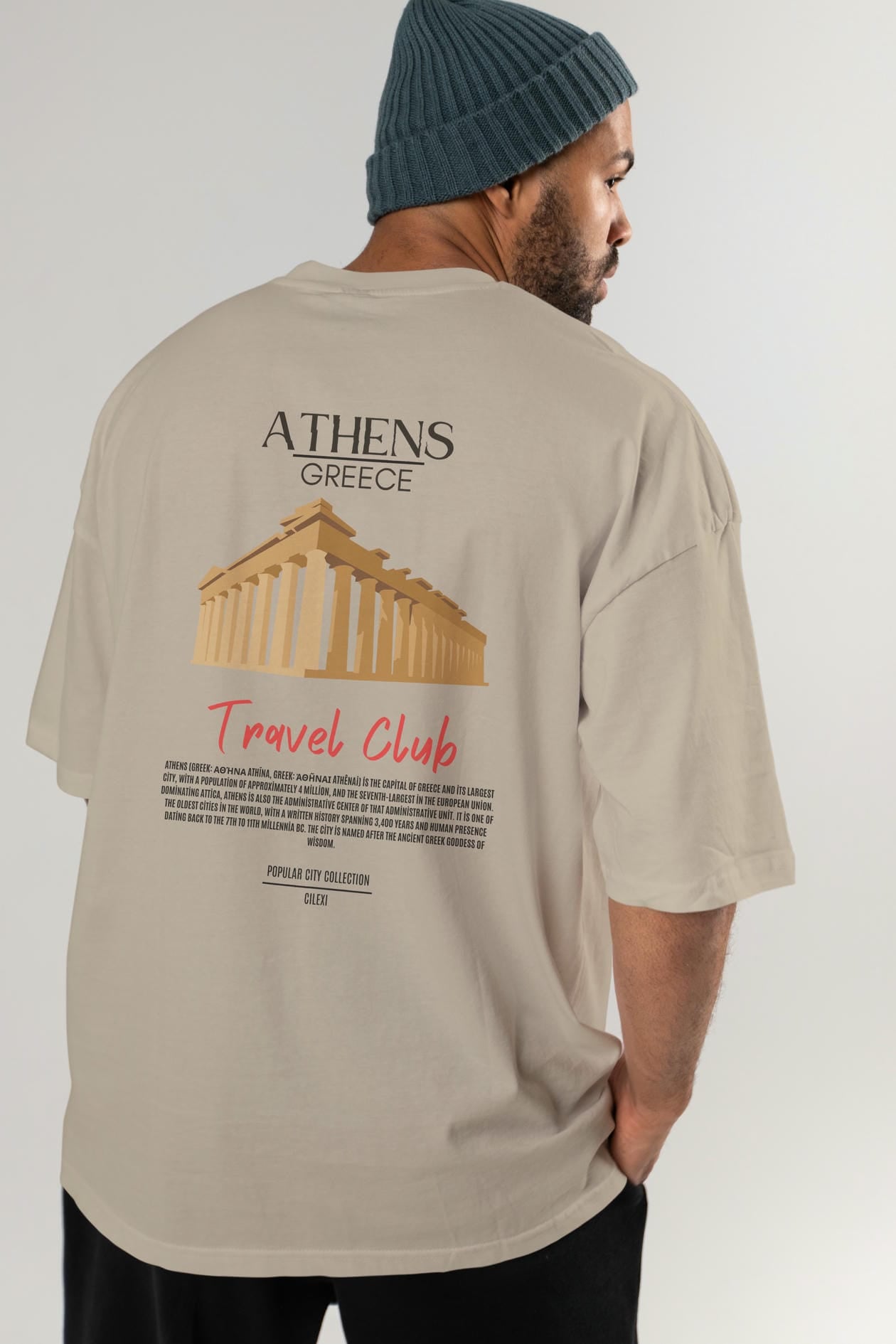 Athens Greece Arka Baskılı Oversize t-shirt Erkek Kadın Pamuk Bisiklet Yaka tişort