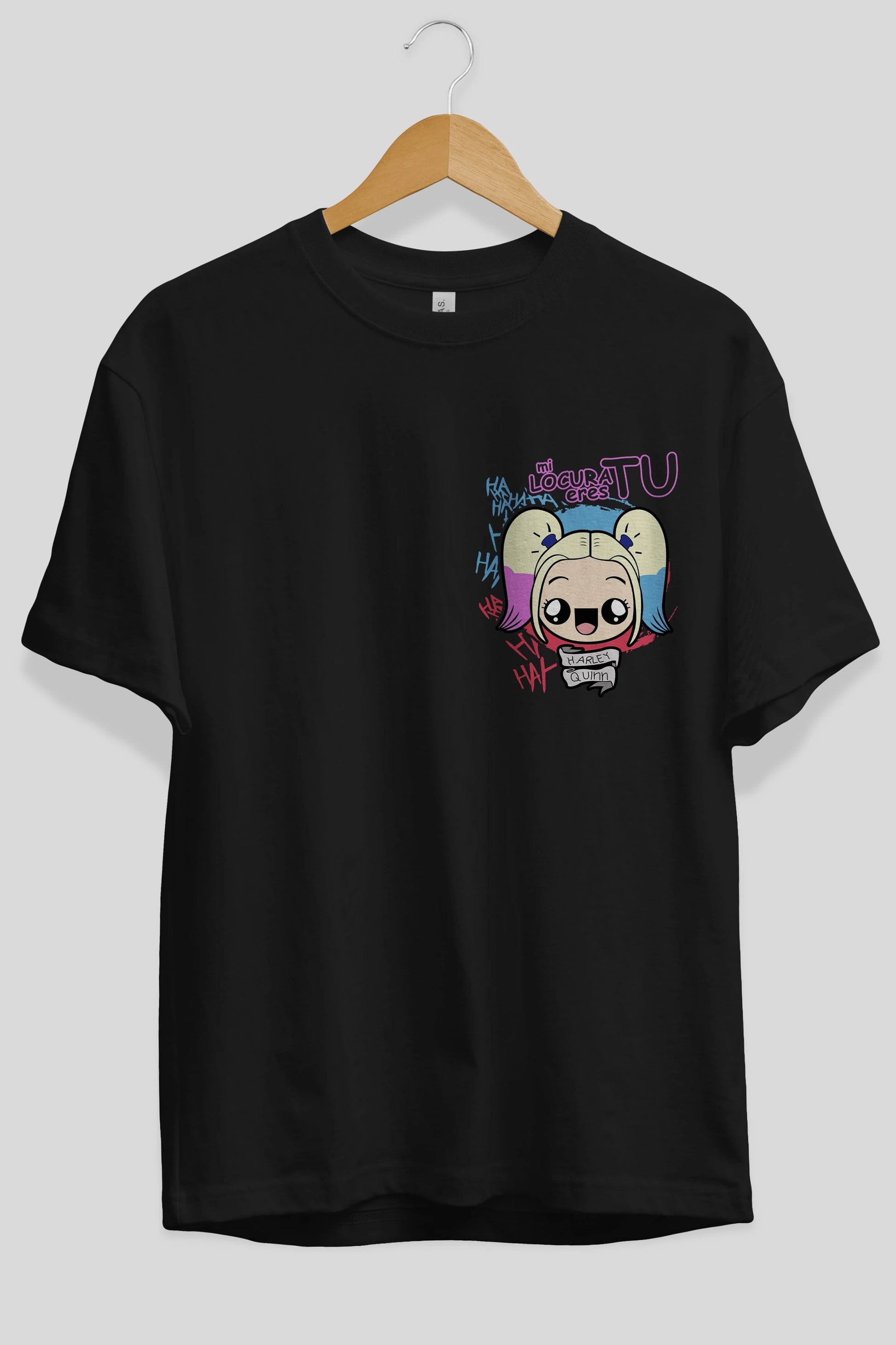 Harley Quinn Ön Sol Baskılı Oversize t-shirt Erkek Kadın Unisex %100 Pamuk Bisiklet Yaka tişort