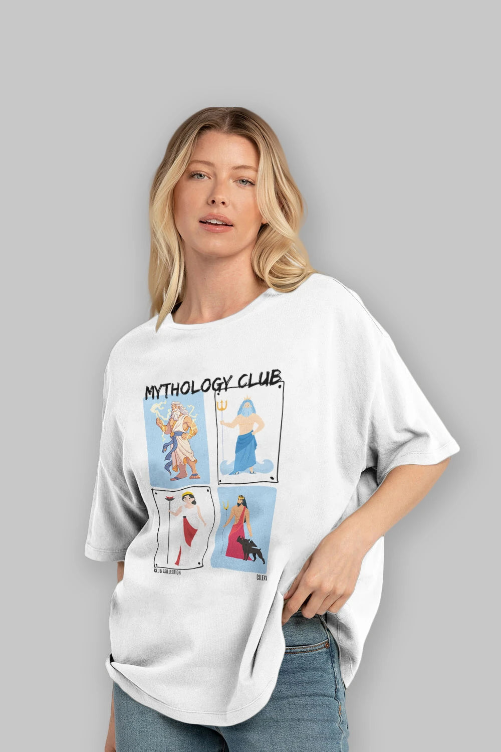 Mythology Club 2 ön Baskılı Oversize t-shirt Erkek Kadın %100 Pamuk Bisiklet Yaka tişort