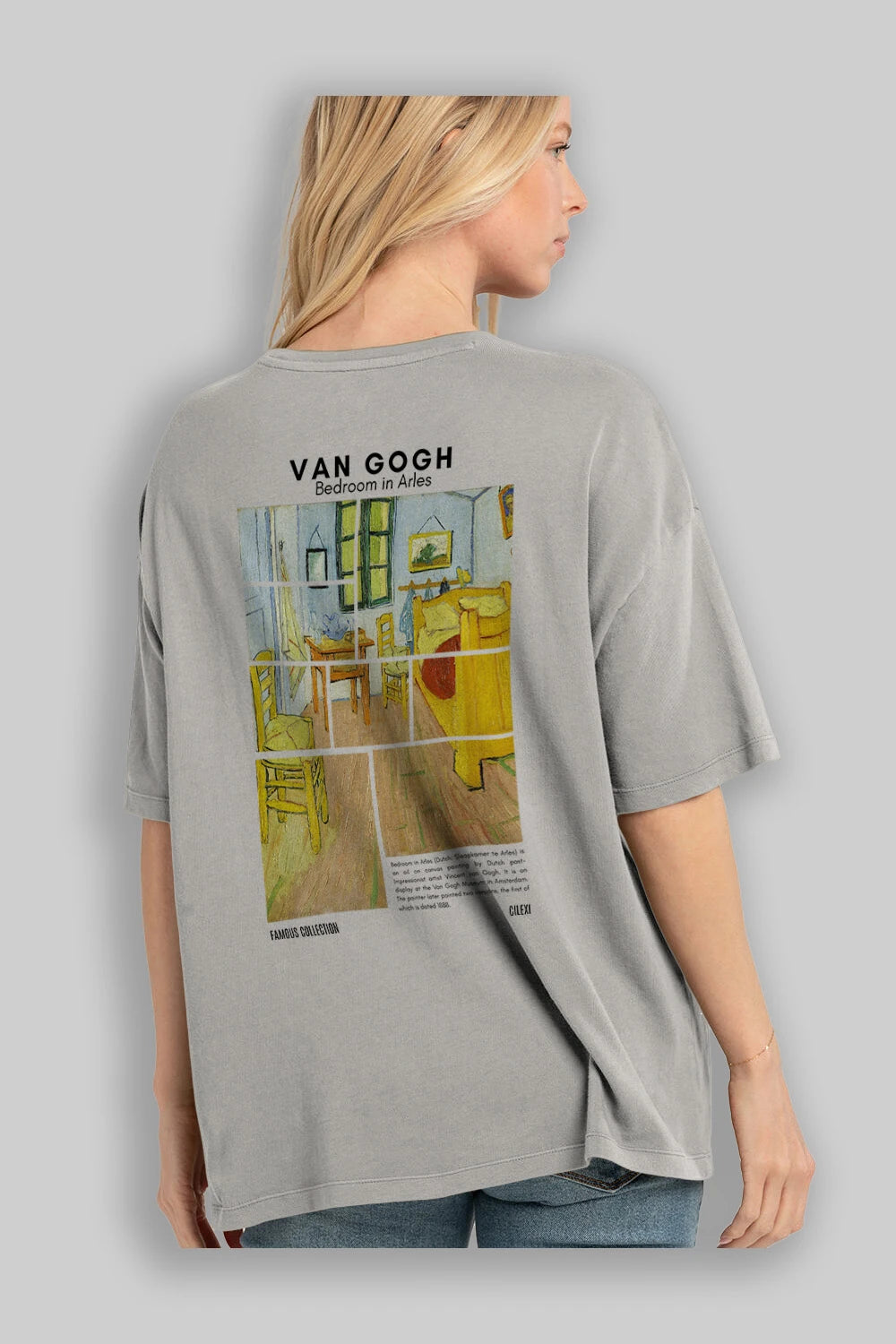 Van Gogh Arka Baskılı Oversize t-shirt Erkek Kadın Bisiklet Yaka Pamuk tişort