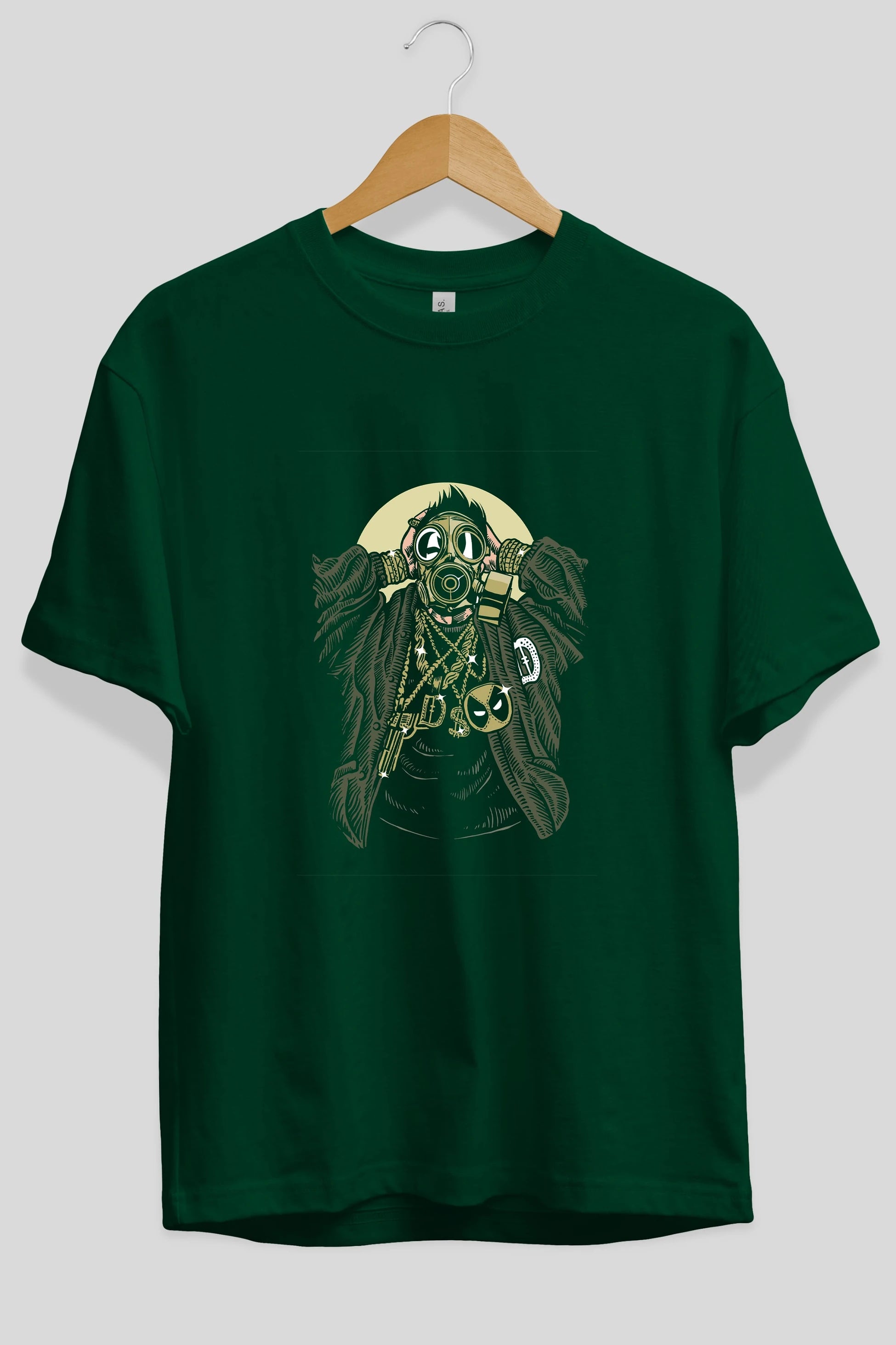 Gasmask Gangsta Ön Baskılı Oversize t-shirt Erkek Kadın Unisex %100 Pamuk tişort