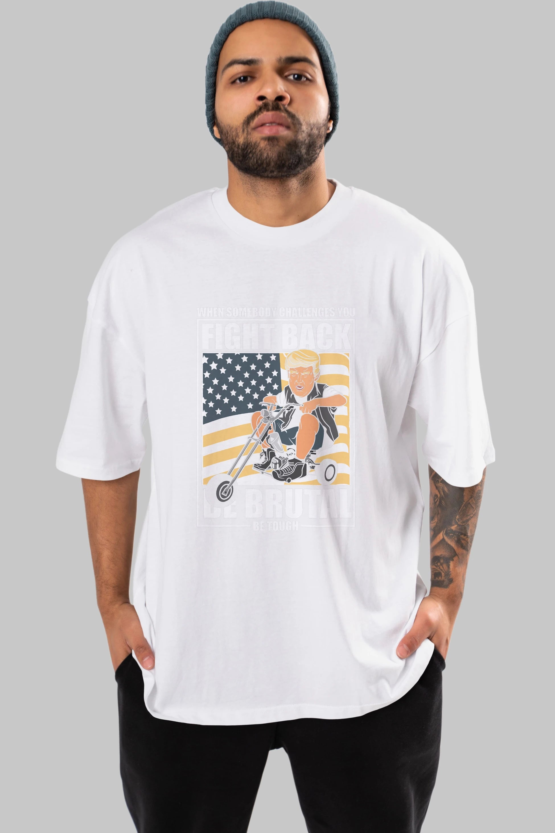 Trump Biker Ön Baskılı Oversize t-shirt Erkek Kadın Unisex %100 Pamuk tişort