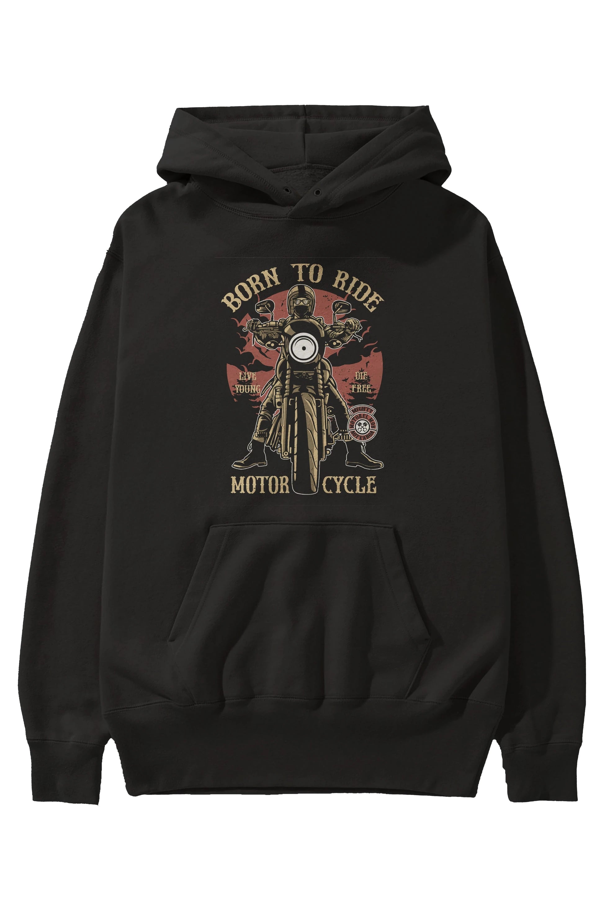 Born To Ride Ön Baskılı Hoodie Oversize Kapüşonlu Sweatshirt Erkek Kadın Unisex