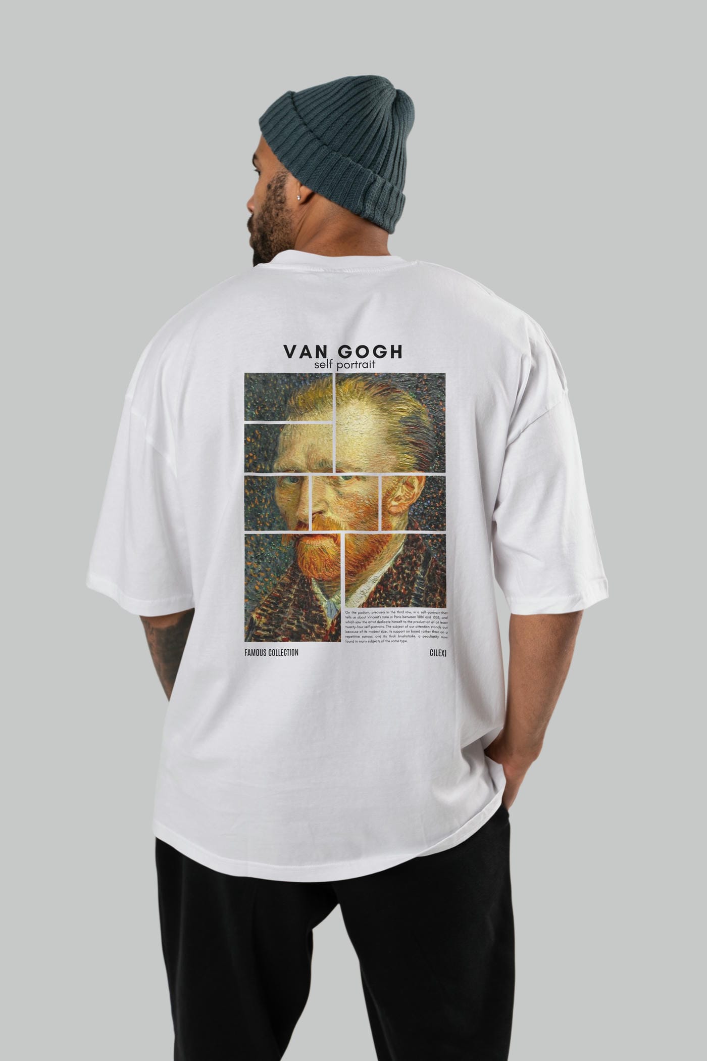 Van Gogh Self Portrait Arka Baskılı Oversize t-shirt Erkek Kadın Bisiklet Yaka Pamuk tişort