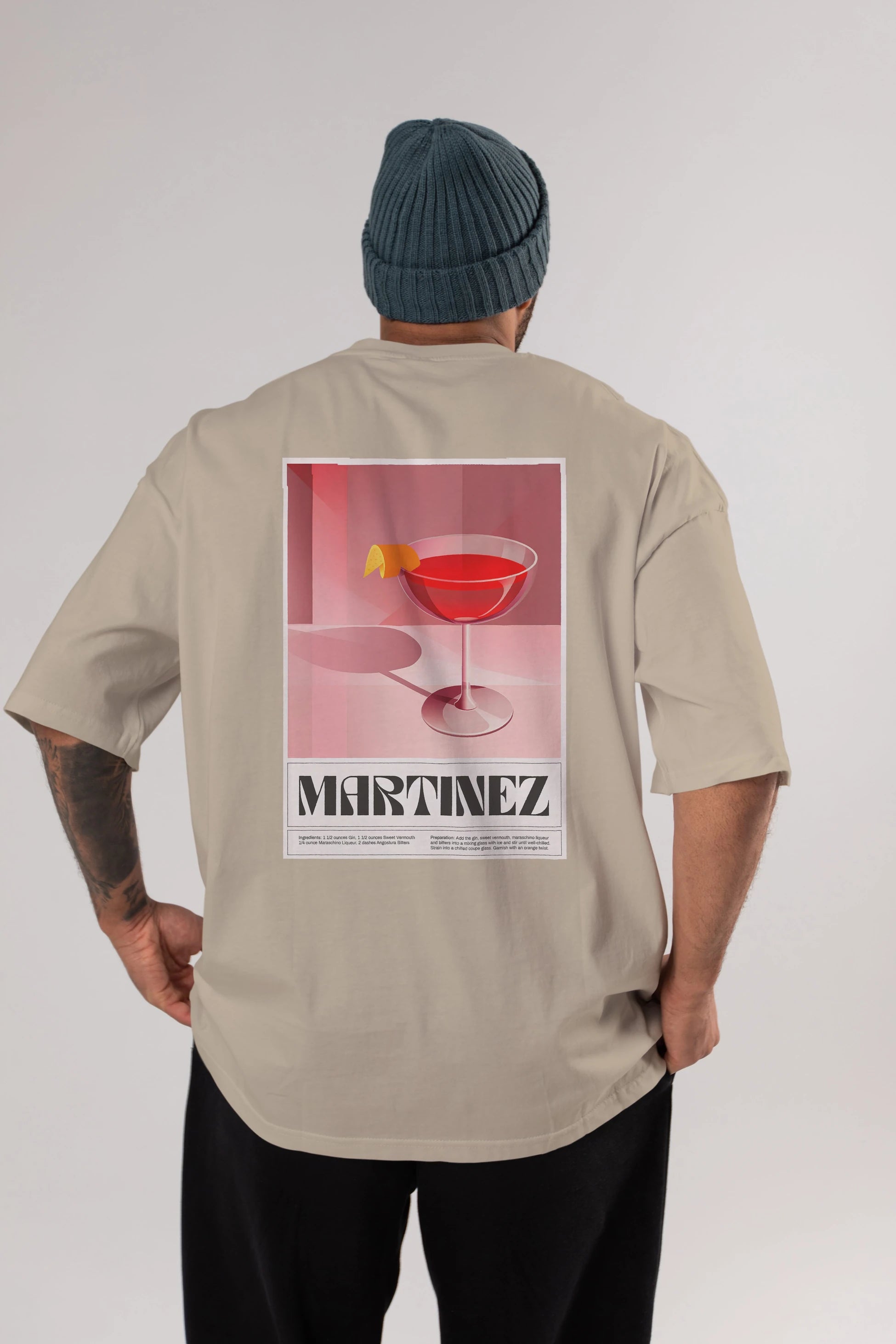 Martinez Arka Baskılı Oversize t-shirt Erkek Kadın Unisex %100 Pamuk Bisiklet Yaka tişort