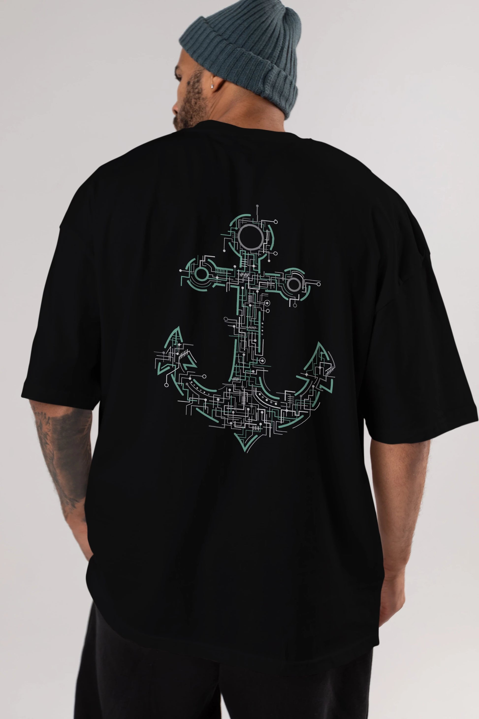 Electric Anchor Arka Baskılı Oversize t-shirt %100 pamuk Erkek Kadın Unisex