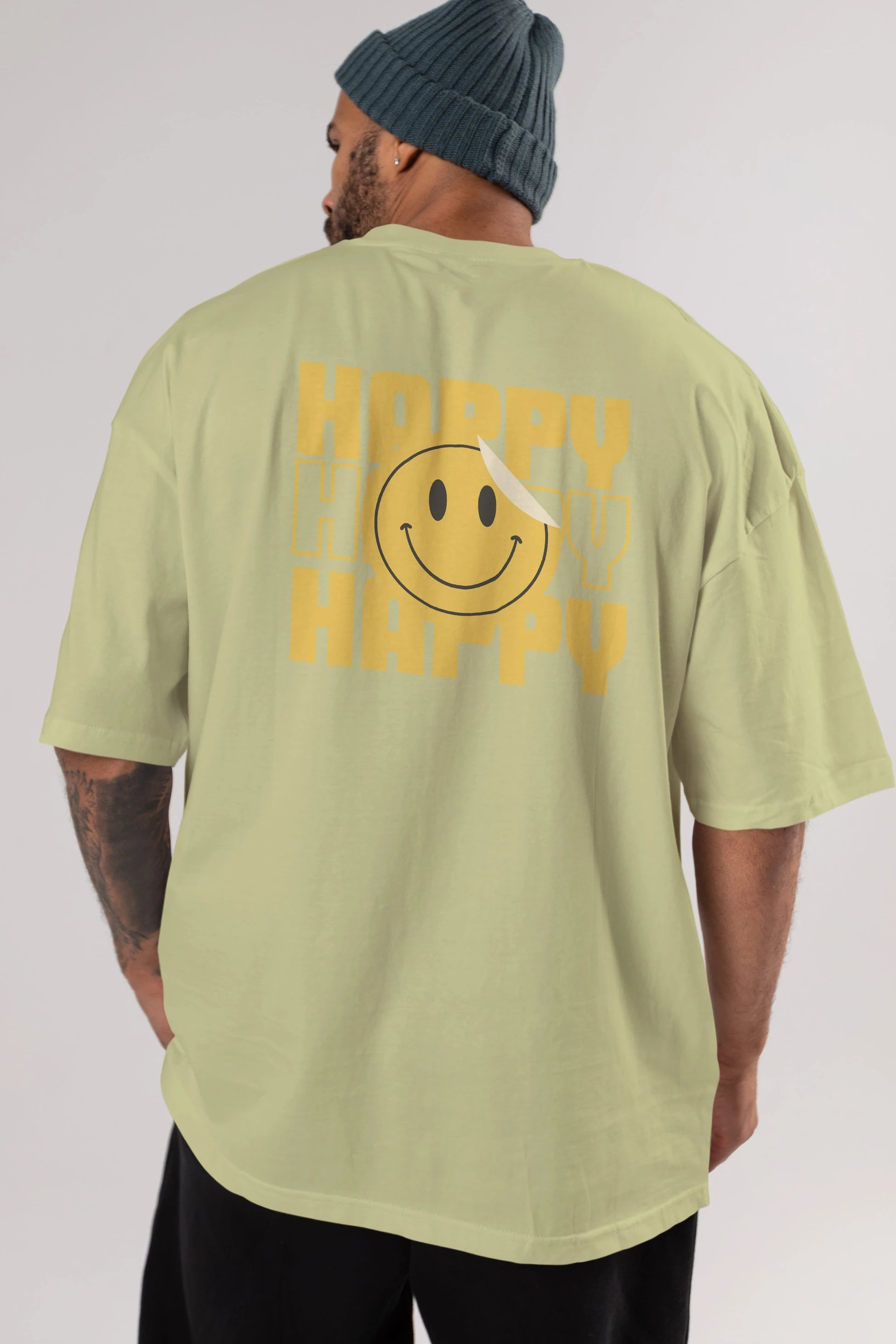 Happy Smile Yazılı Arka Baskılı Oversize t-shirt Erkek Kadın Unisex