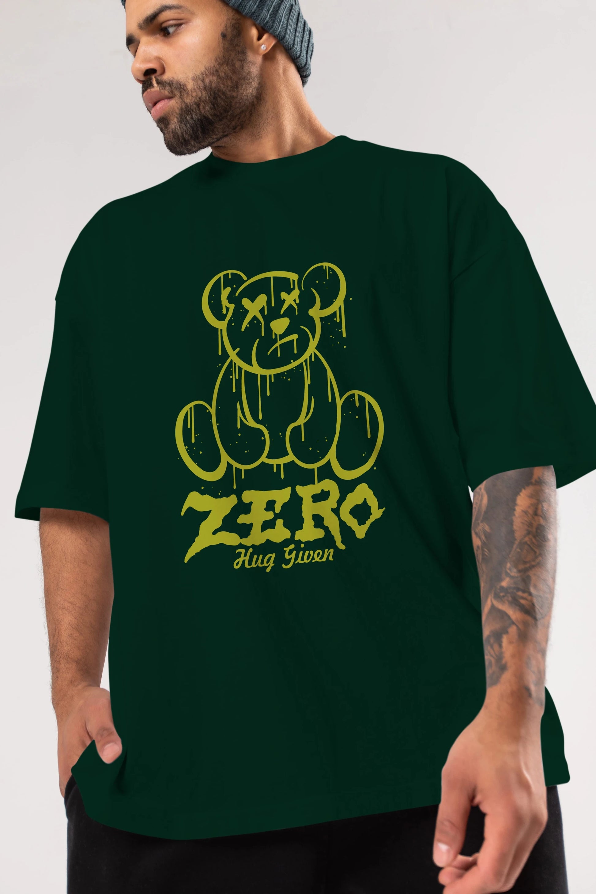 Zero Hug Given Bear Ön Baskılı Oversize t-shirt Erkek Kadın Unisex